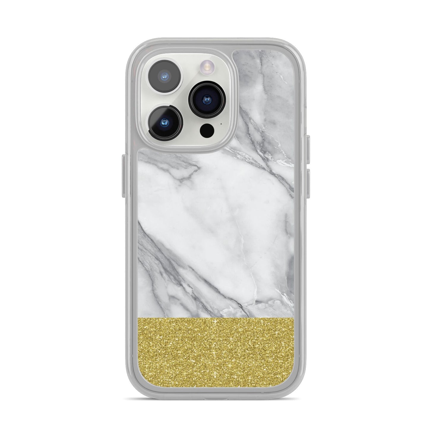 Marble Grey White Gold iPhone 14 Pro Clear Tough Case Silver