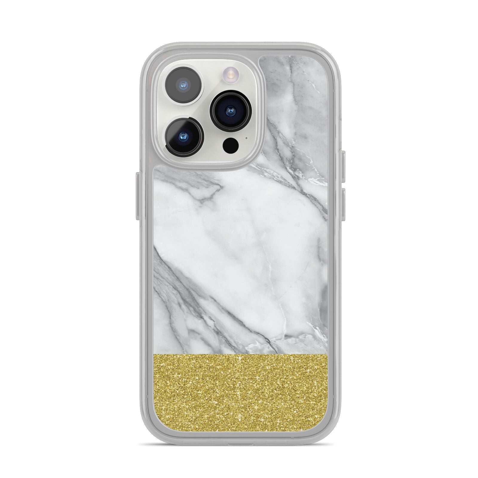 Marble Grey White Gold iPhone 14 Pro Clear Tough Case Silver