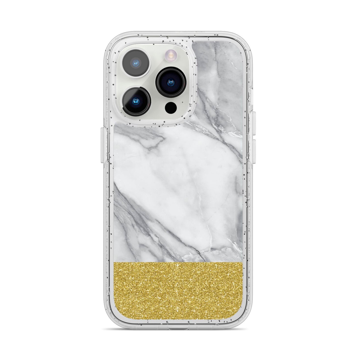 Marble Grey White Gold iPhone 14 Pro Glitter Tough Case Silver