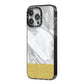 Marble Grey White Gold iPhone 14 Pro Max Black Impact Case Side Angle on Silver phone