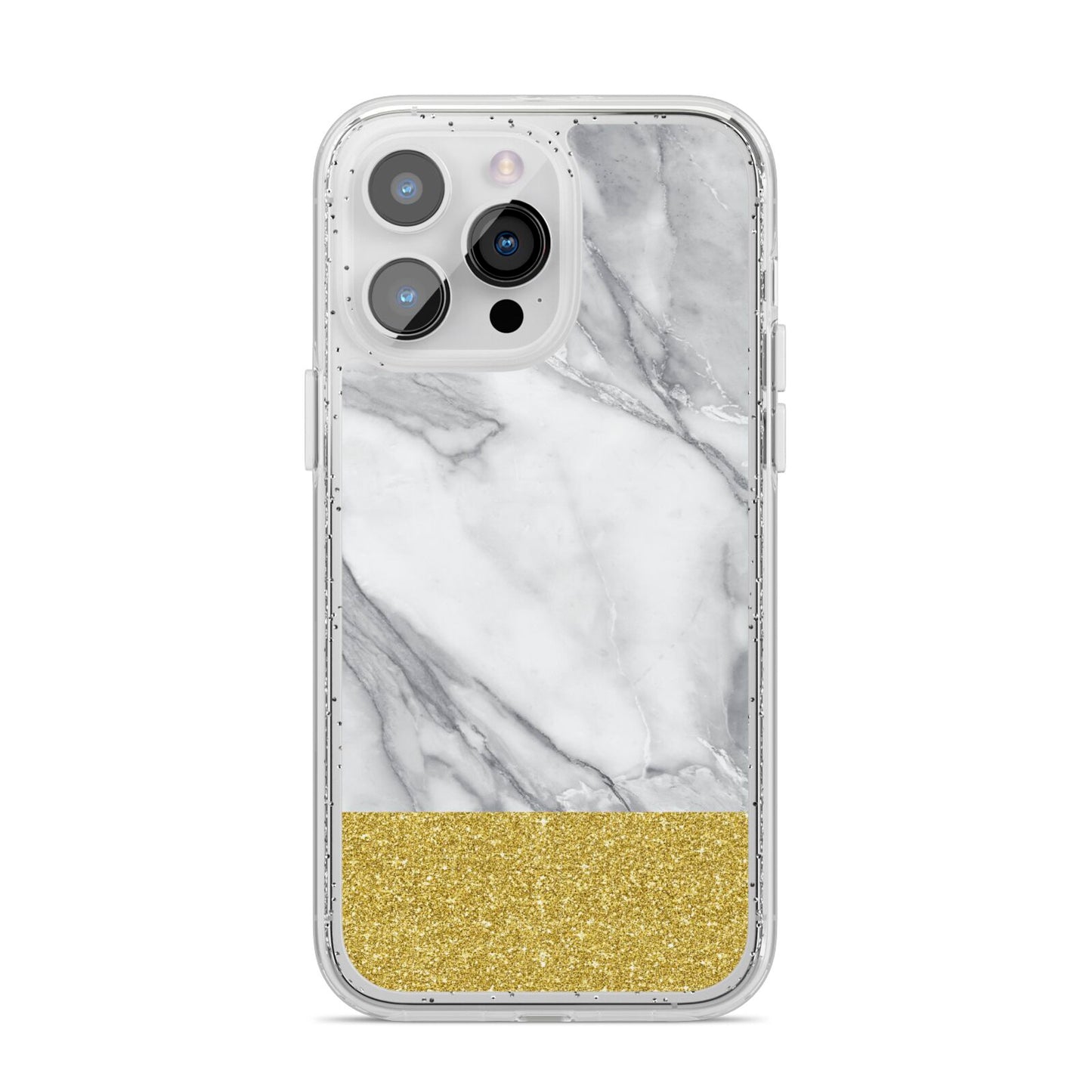 Marble Grey White Gold iPhone 14 Pro Max Glitter Tough Case Silver