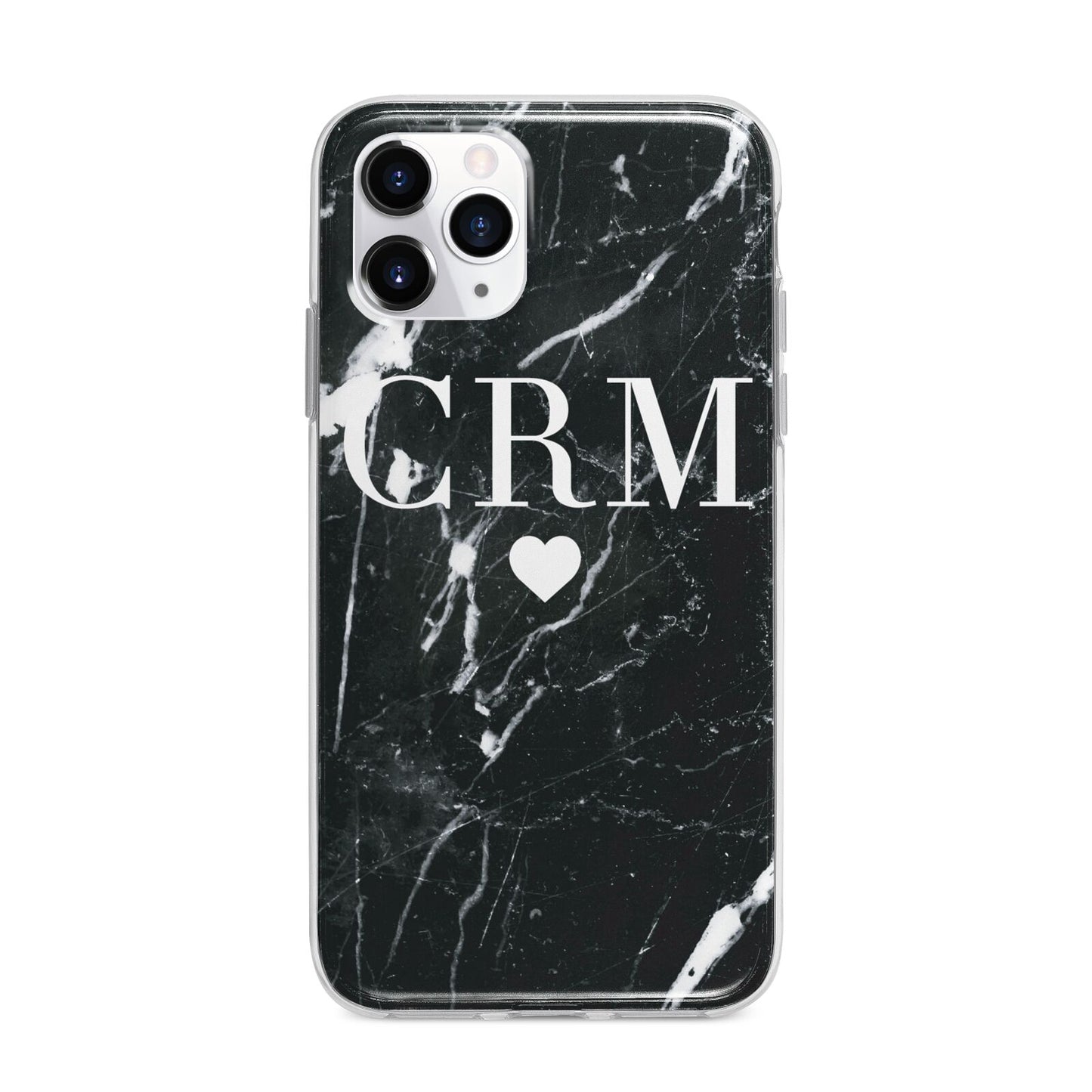 Marble Heart Initials Personalised Apple iPhone 11 Pro Max in Silver with Bumper Case