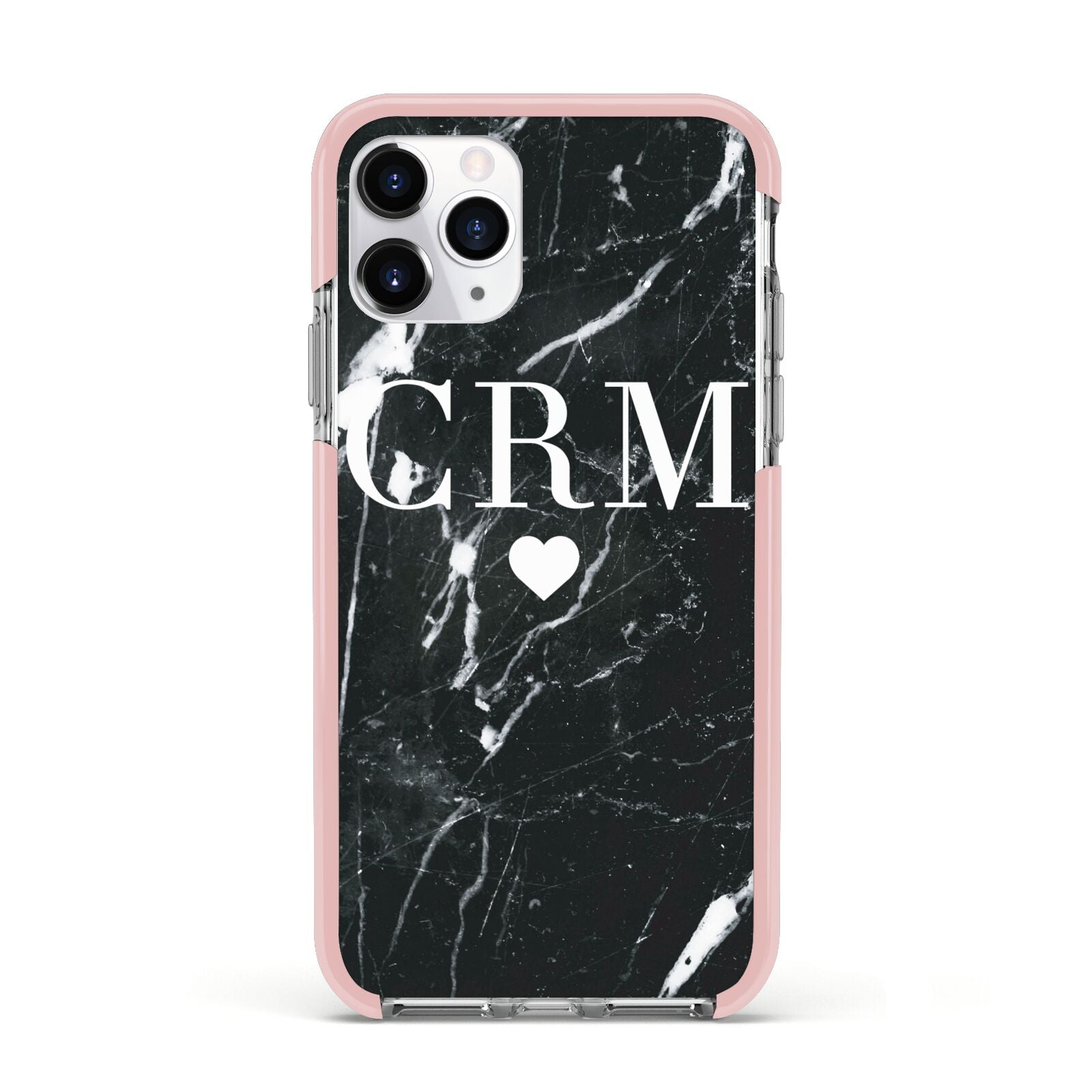 Marble Heart Initials Personalised Apple iPhone 11 Pro in Silver with Pink Impact Case