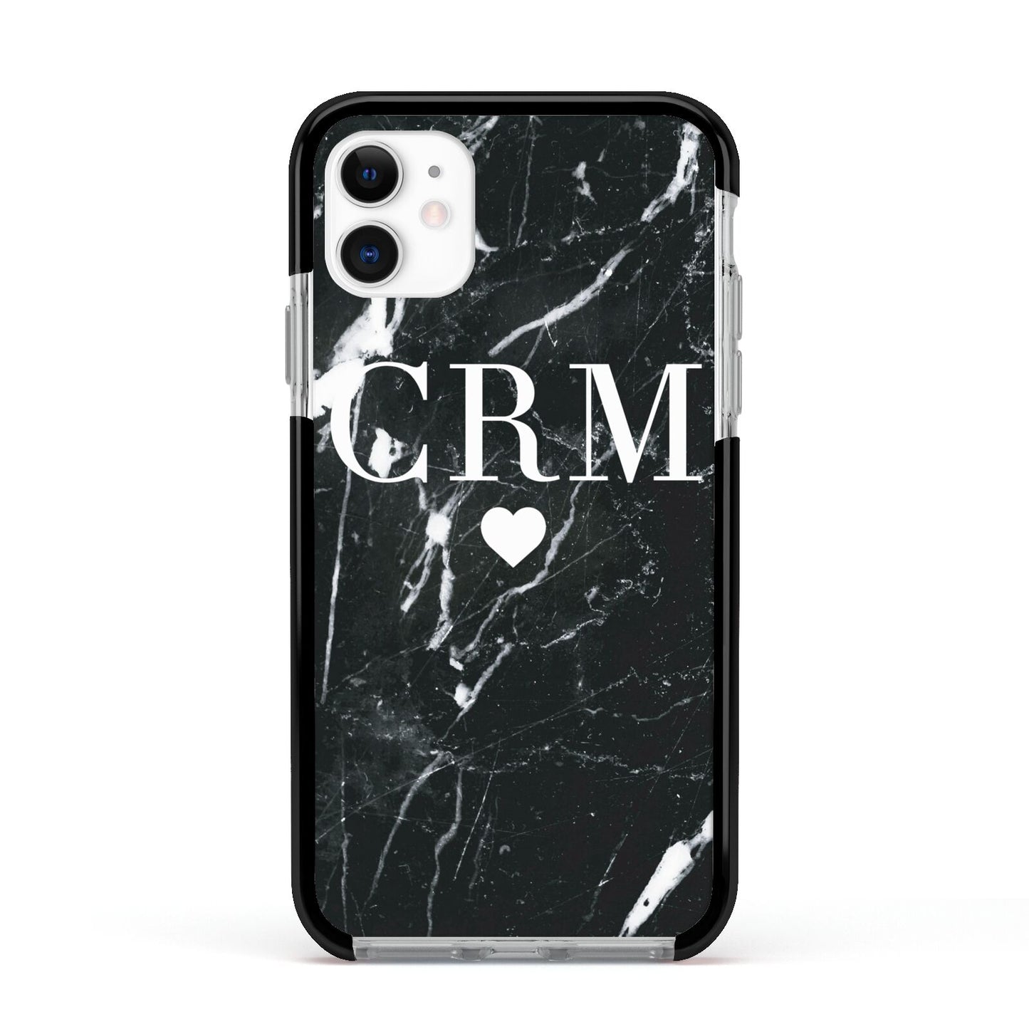 Marble Heart Initials Personalised Apple iPhone 11 in White with Black Impact Case
