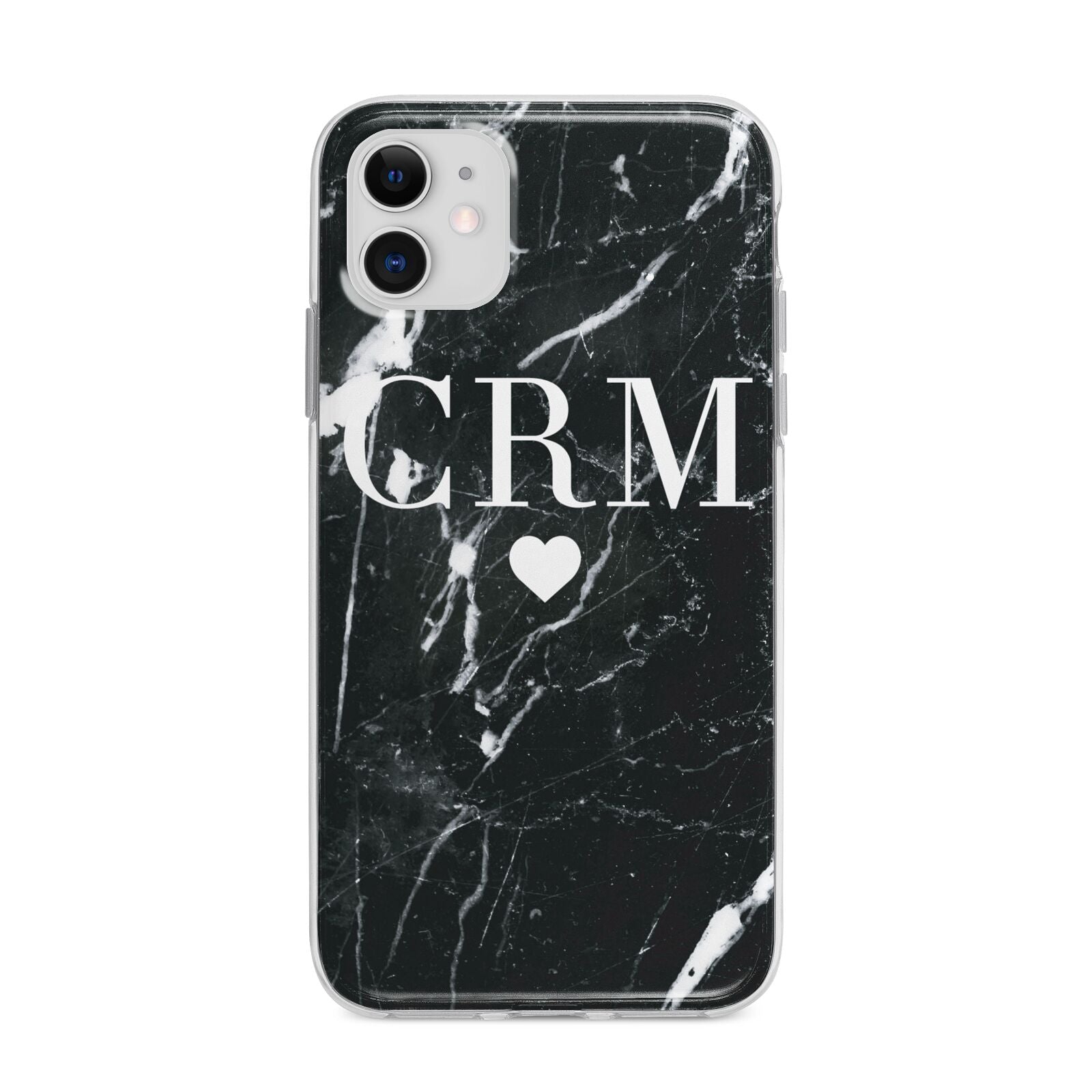 Marble Heart Initials Personalised Apple iPhone 11 in White with Bumper Case