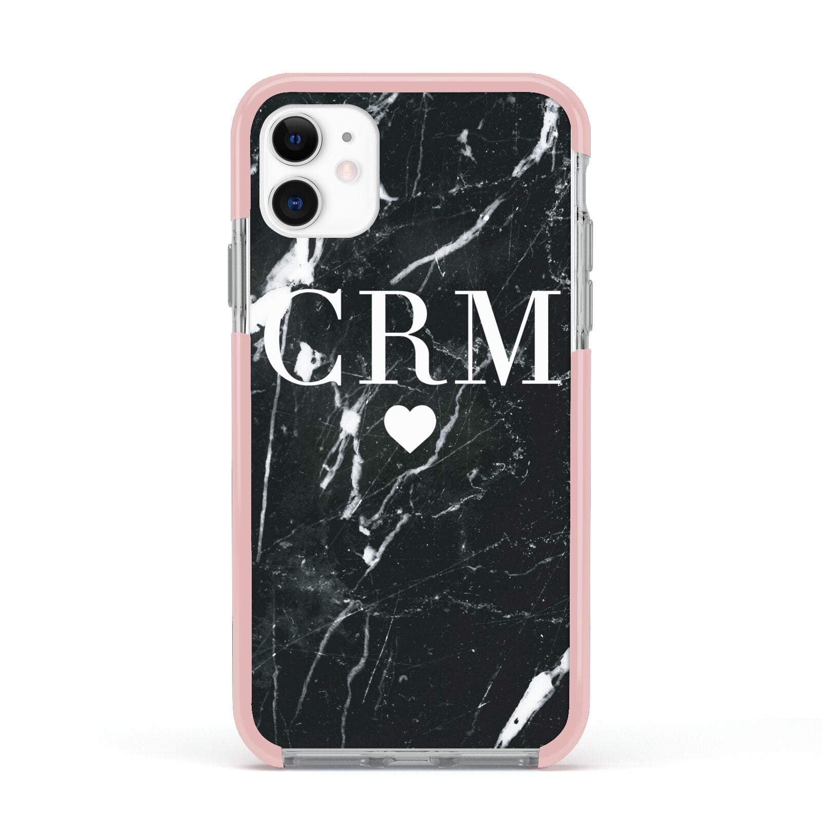 Marble Heart Initials Personalised Apple iPhone 11 in White with Pink Impact Case