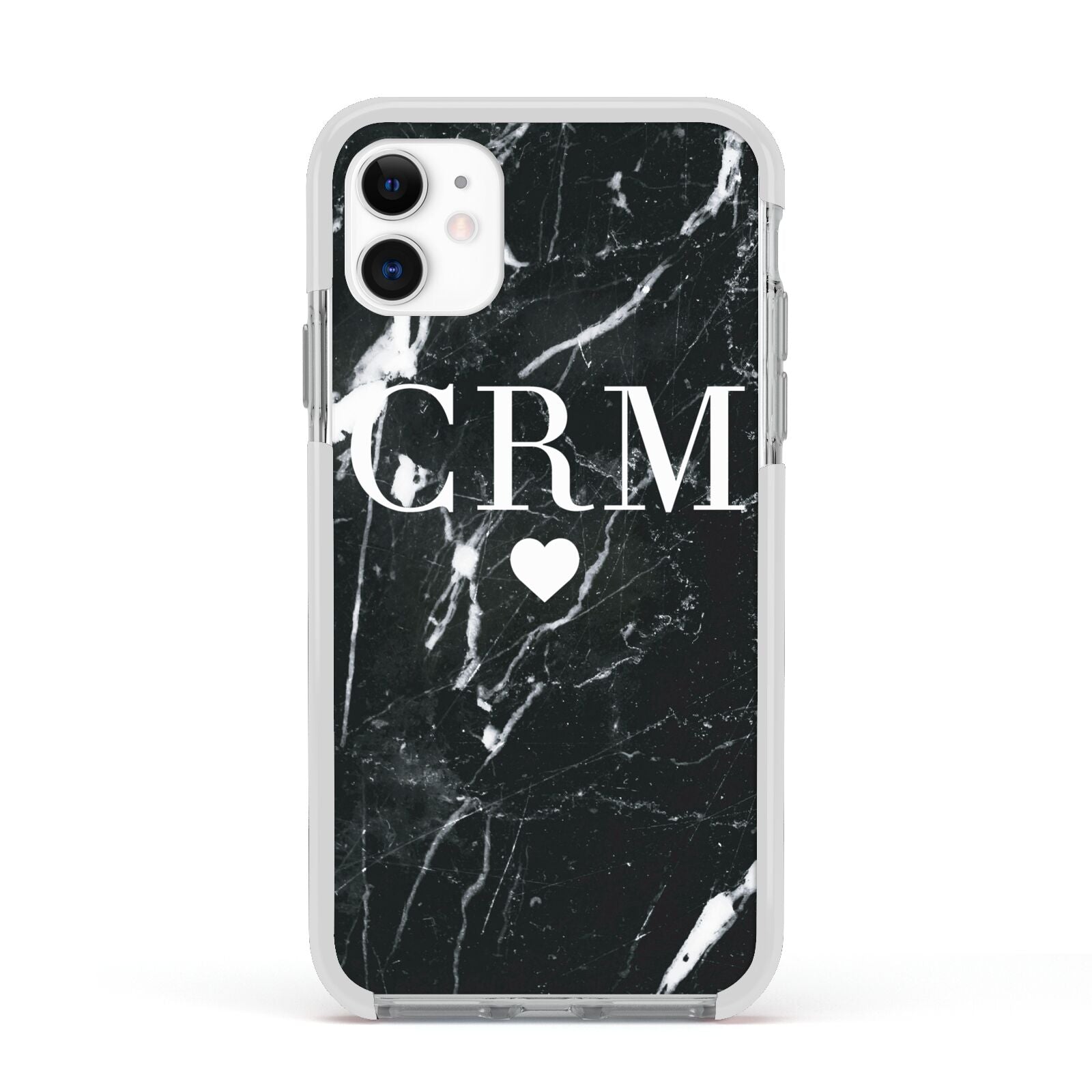 Marble Heart Initials Personalised Apple iPhone 11 in White with White Impact Case