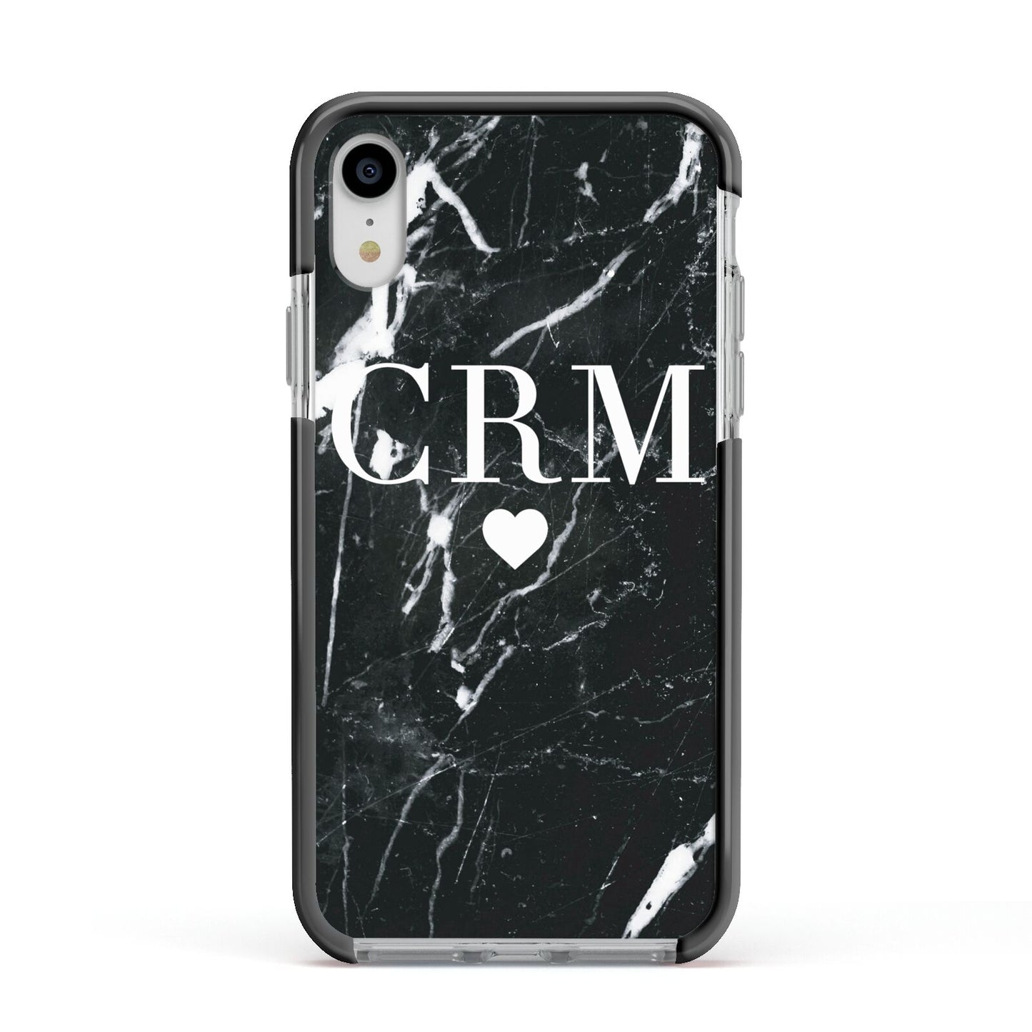 Marble Heart Initials Personalised Apple iPhone XR Impact Case Black Edge on Silver Phone