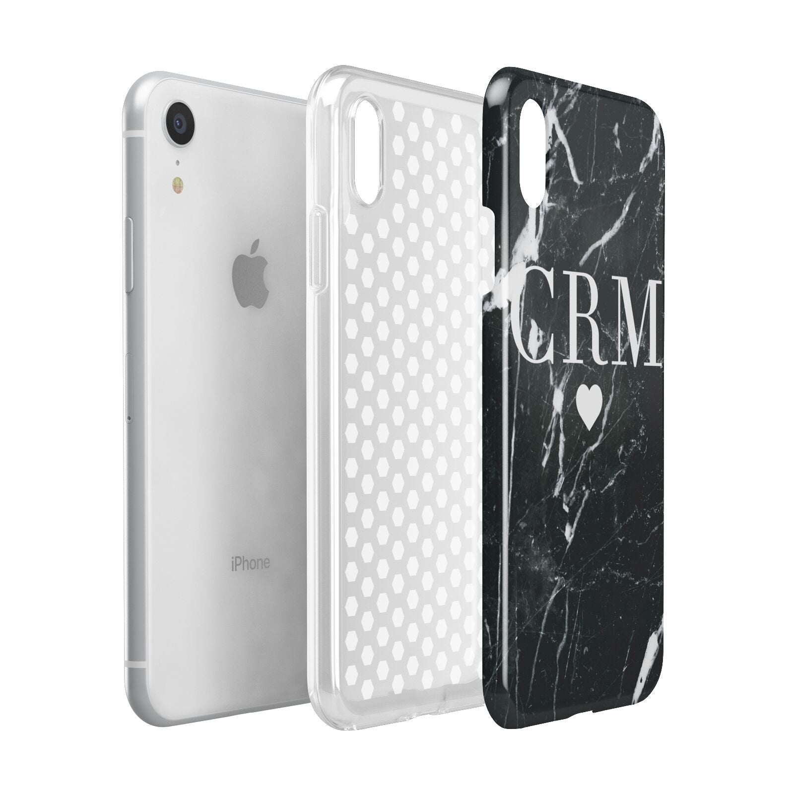 Marble Heart Initials Personalised Apple iPhone XR White 3D Tough Case Expanded view