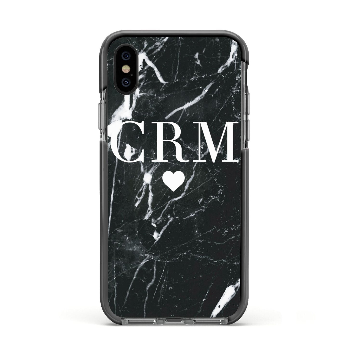 Marble Heart Initials Personalised Apple iPhone Xs Impact Case Black Edge on Black Phone