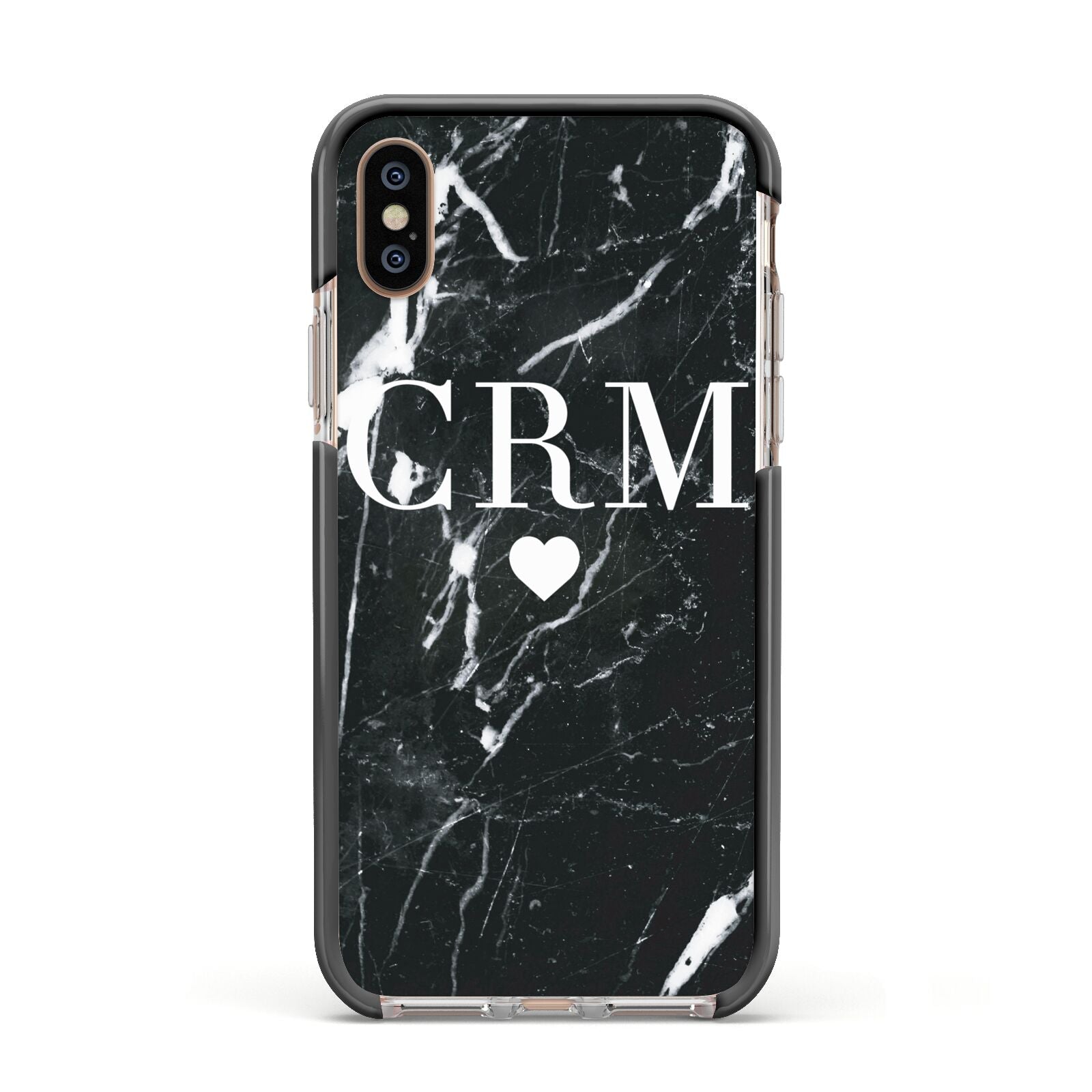 Marble Heart Initials Personalised Apple iPhone Xs Impact Case Black Edge on Gold Phone