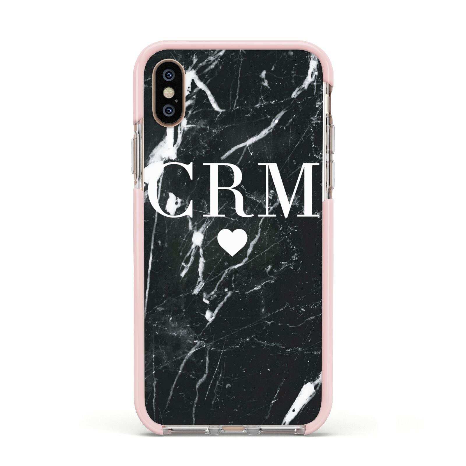 Marble Heart Initials Personalised Apple iPhone Xs Impact Case Pink Edge on Gold Phone