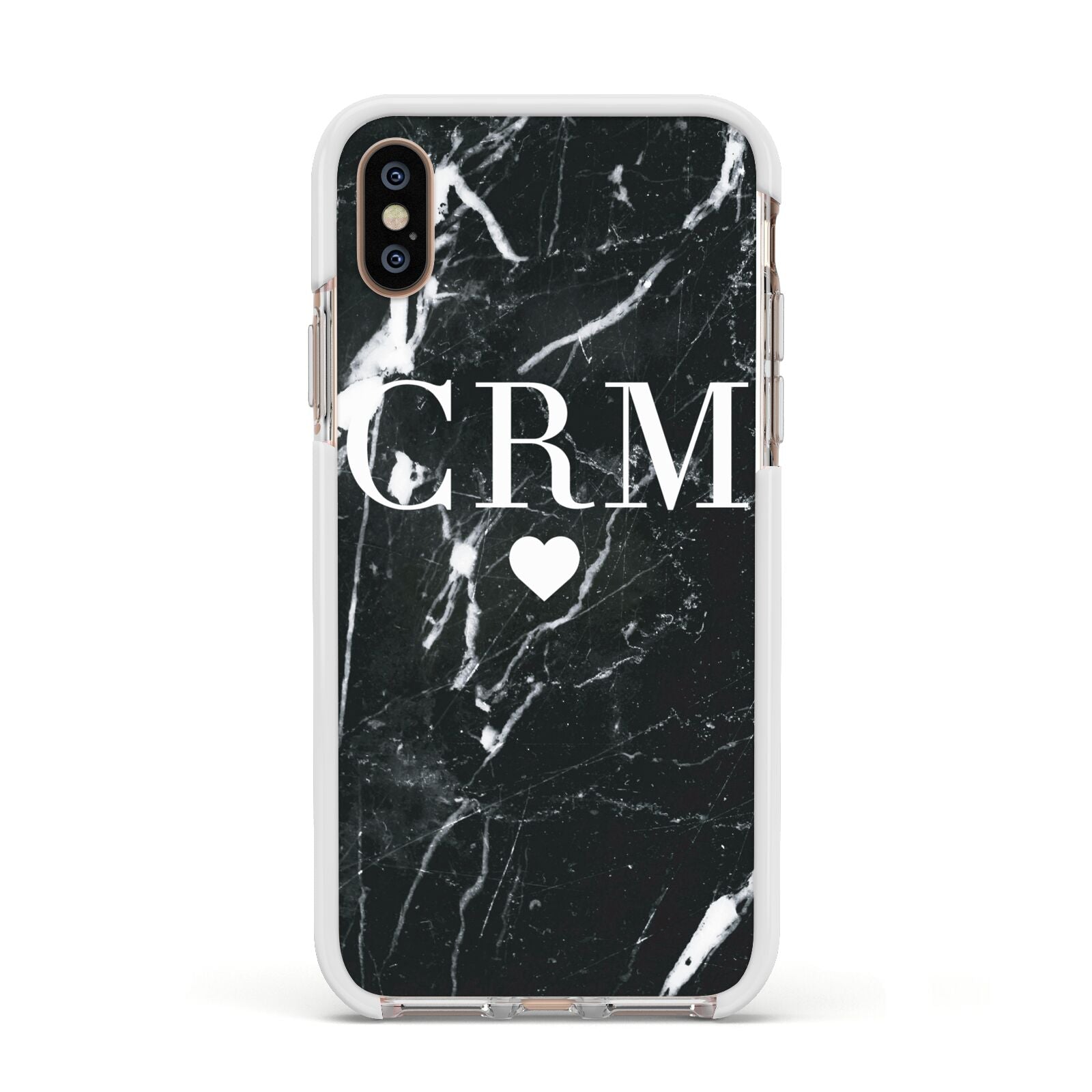 Marble Heart Initials Personalised Apple iPhone Xs Impact Case White Edge on Gold Phone