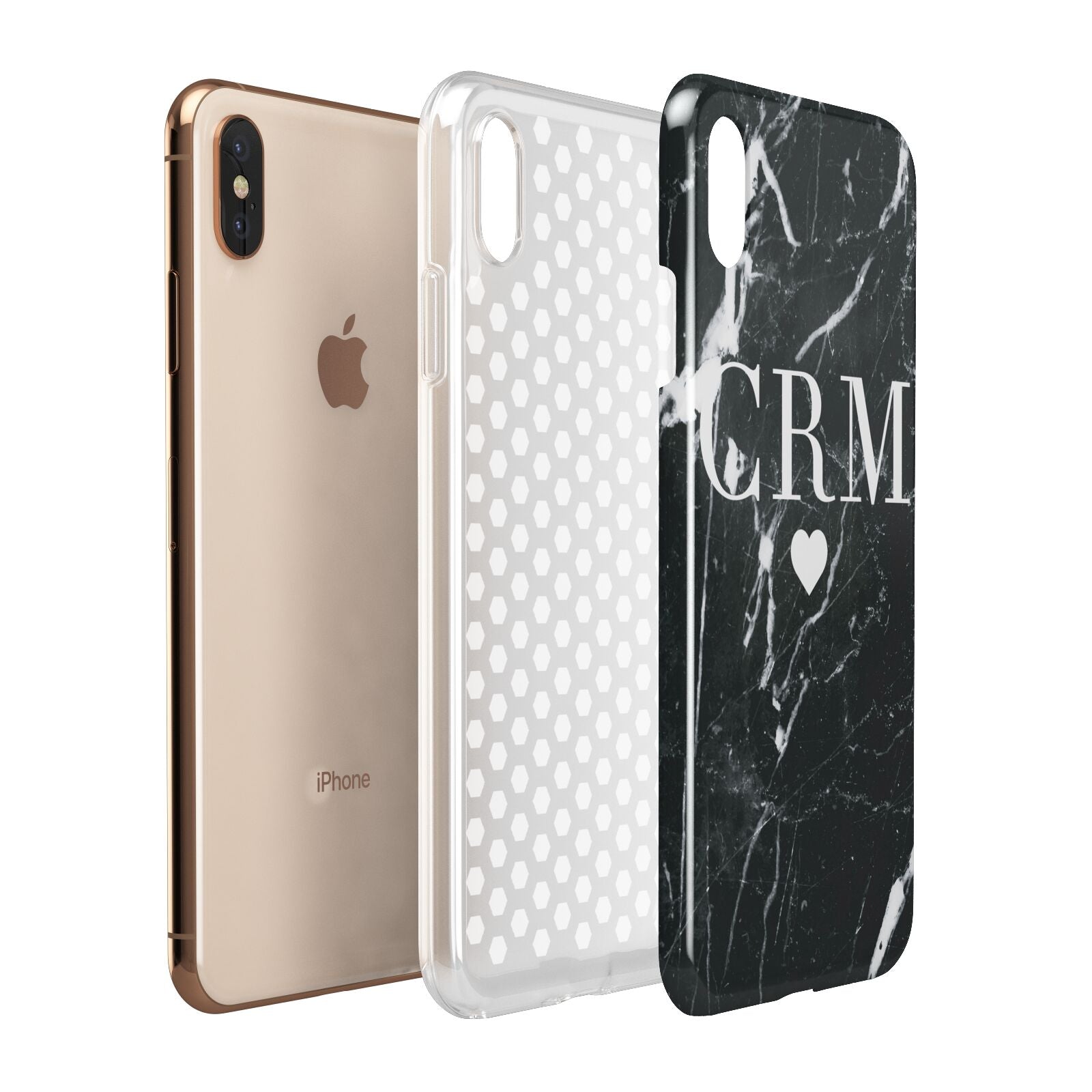 Marble Heart Initials Personalised Apple iPhone Xs Max 3D Tough Case Expanded View