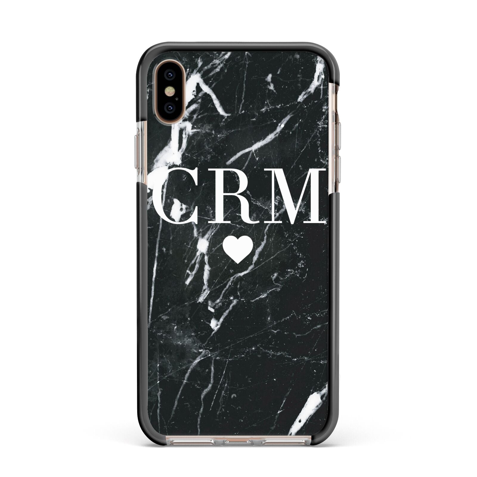 Marble Heart Initials Personalised Apple iPhone Xs Max Impact Case Black Edge on Gold Phone