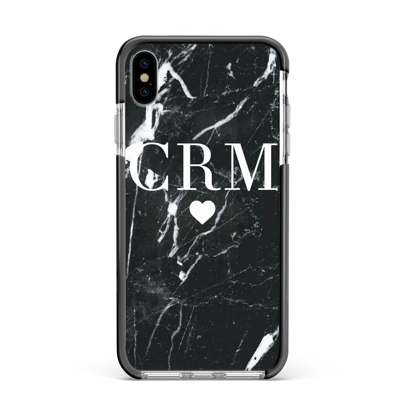 Marble Heart Initials Personalised Apple iPhone Xs Max Impact Case Black Edge on Silver Phone
