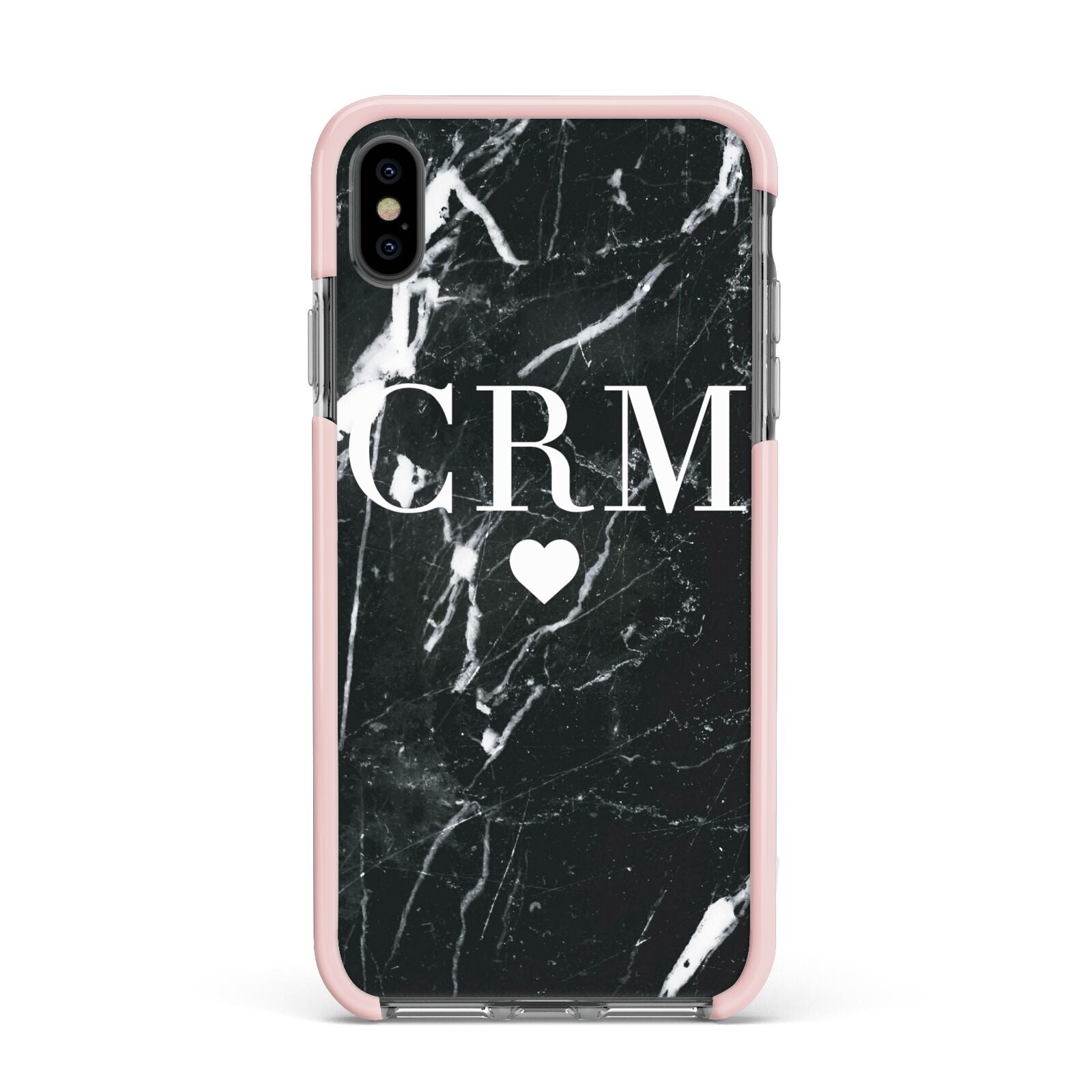 Marble Heart Initials Personalised Apple iPhone Xs Max Impact Case Pink Edge on Black Phone