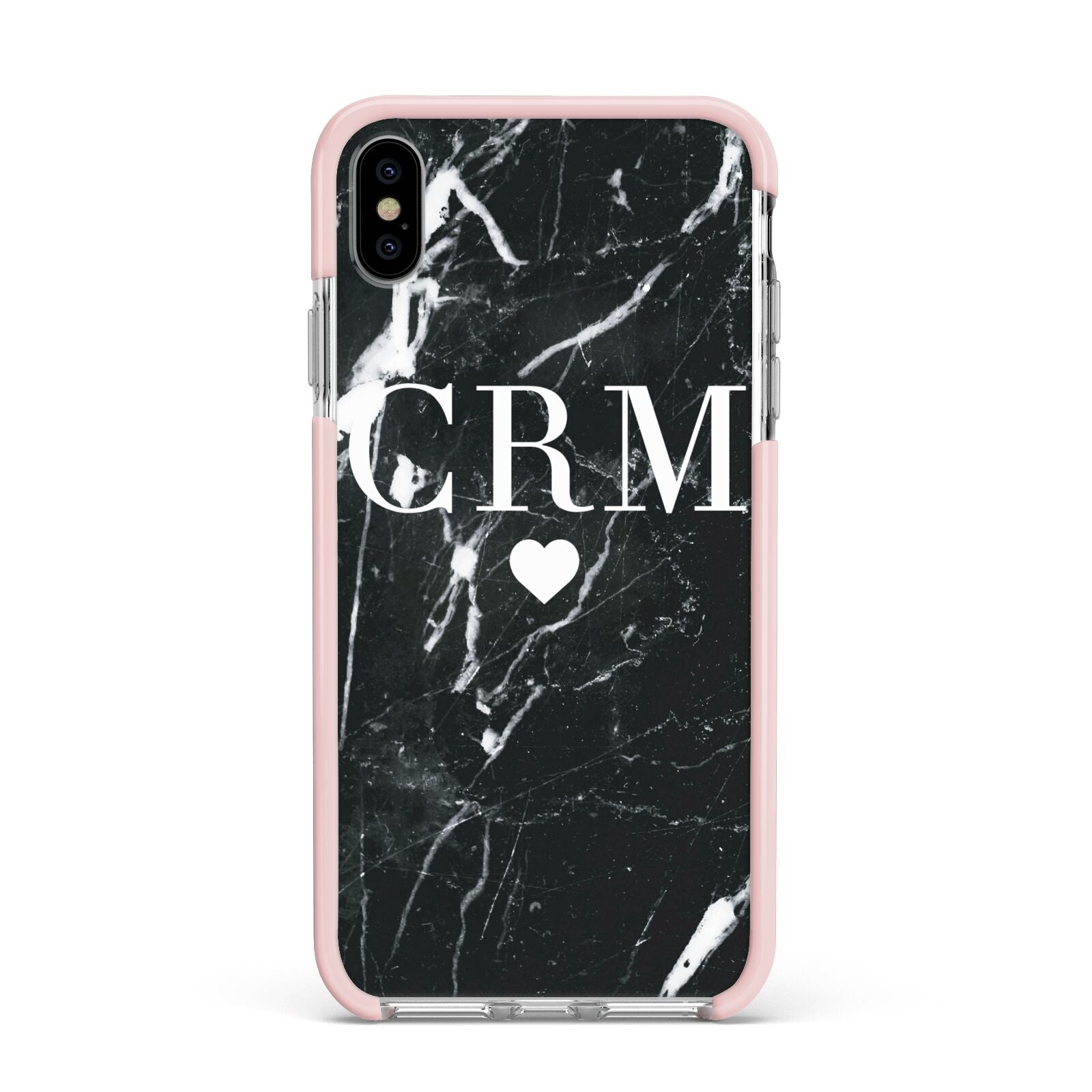 Marble Heart Initials Personalised Apple iPhone Xs Max Impact Case Pink Edge on Silver Phone