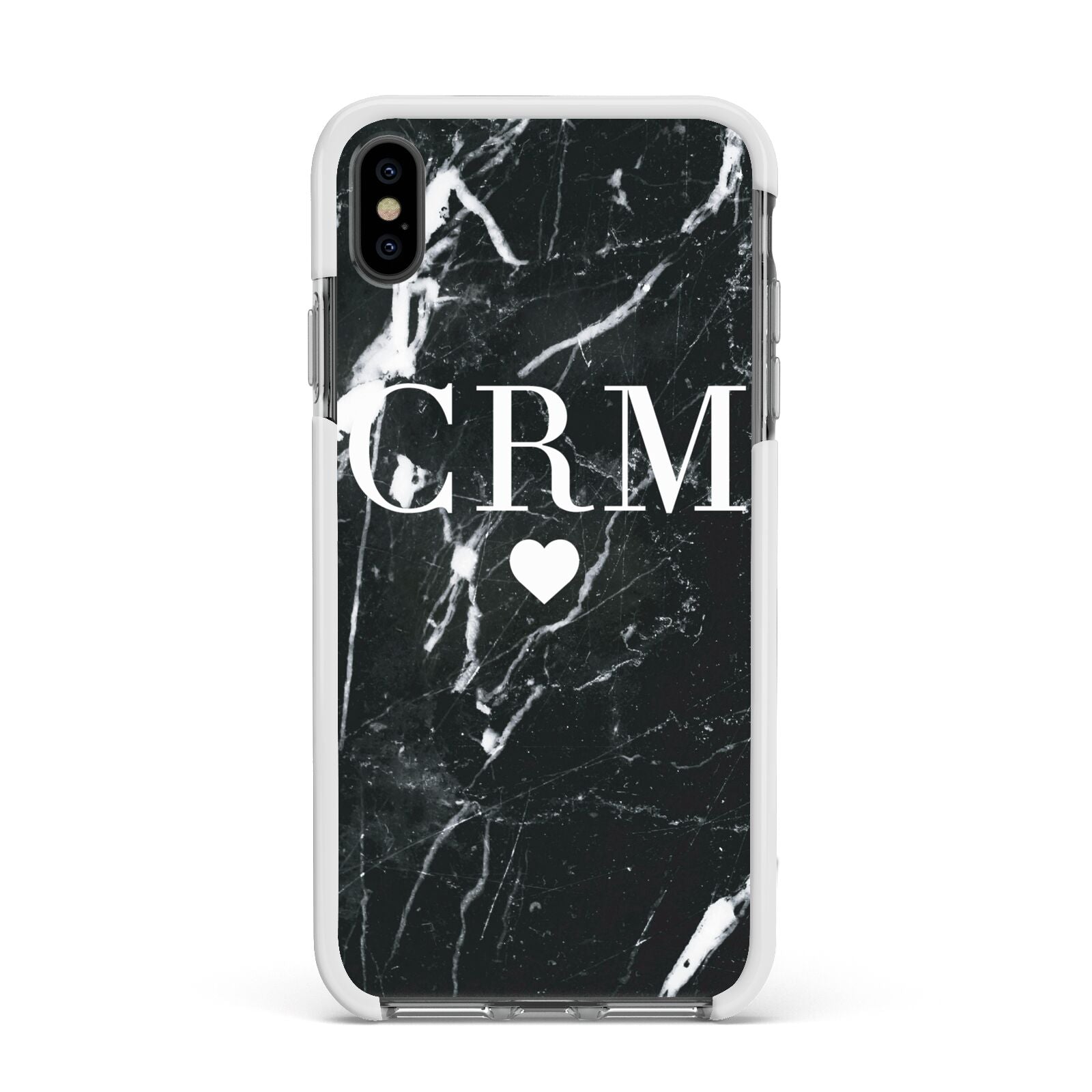 Marble Heart Initials Personalised Apple iPhone Xs Max Impact Case White Edge on Black Phone
