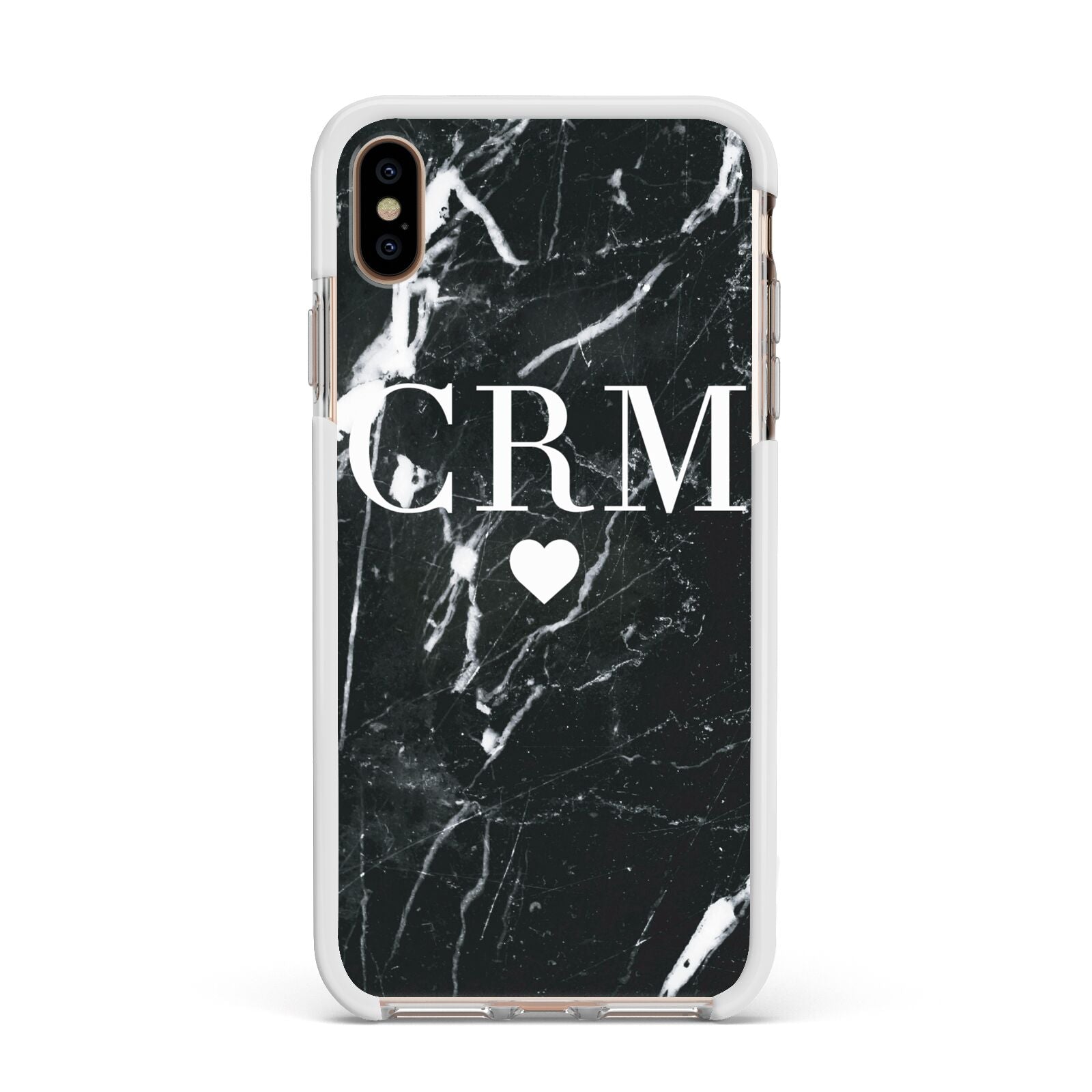 Marble Heart Initials Personalised Apple iPhone Xs Max Impact Case White Edge on Gold Phone