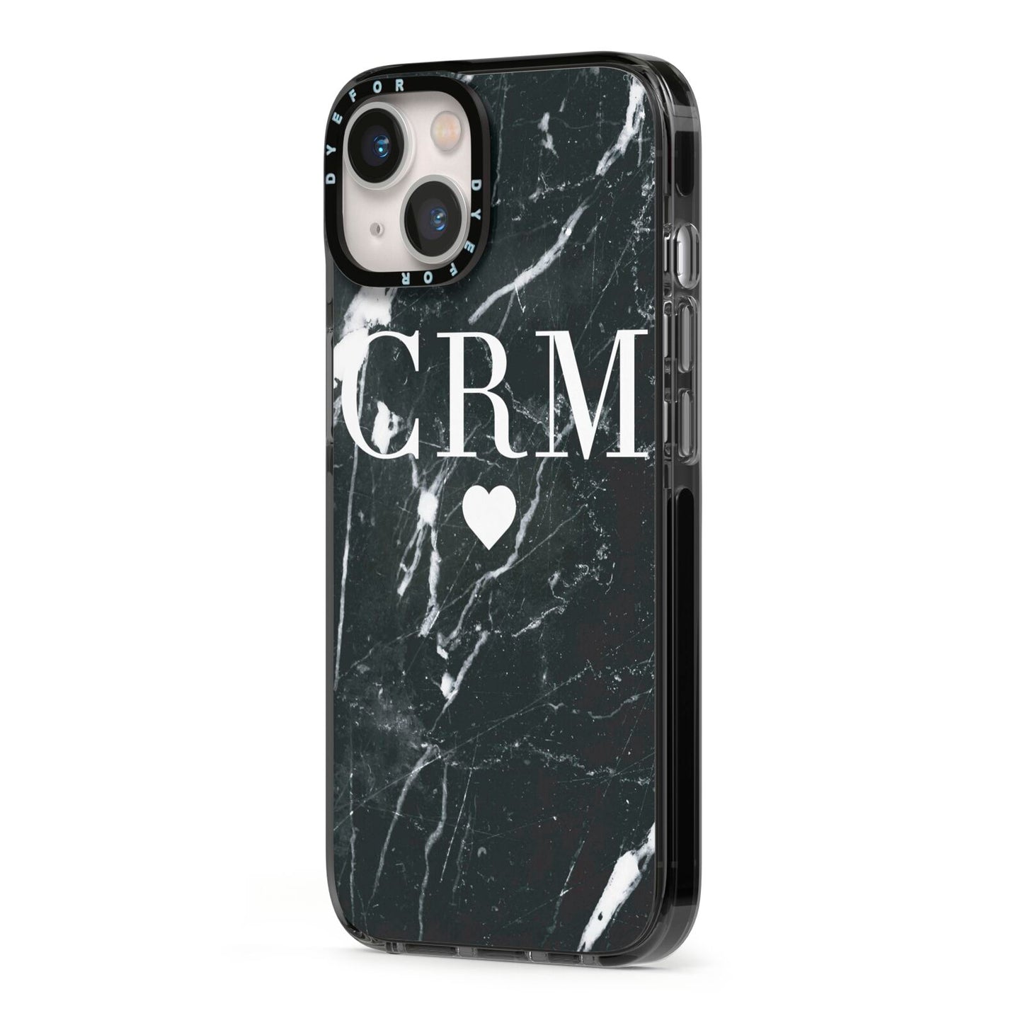 Marble Heart Initials Personalised iPhone 13 Black Impact Case Side Angle on Silver phone