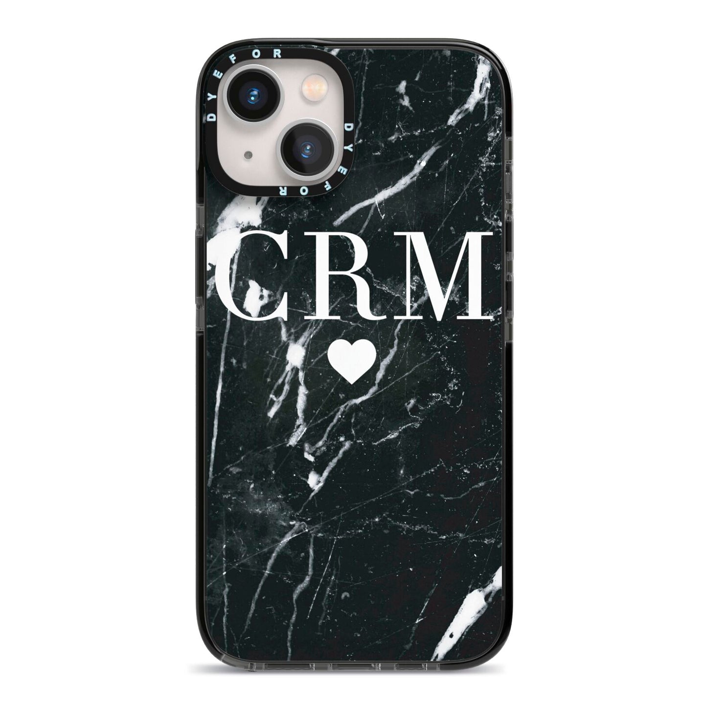 Marble Heart Initials Personalised iPhone 13 Black Impact Case on Silver phone