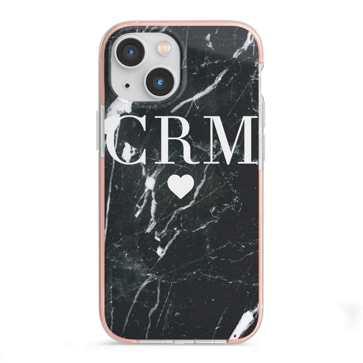 Marble Heart Initials Personalised iPhone 13 Mini TPU Impact Case with Pink Edges