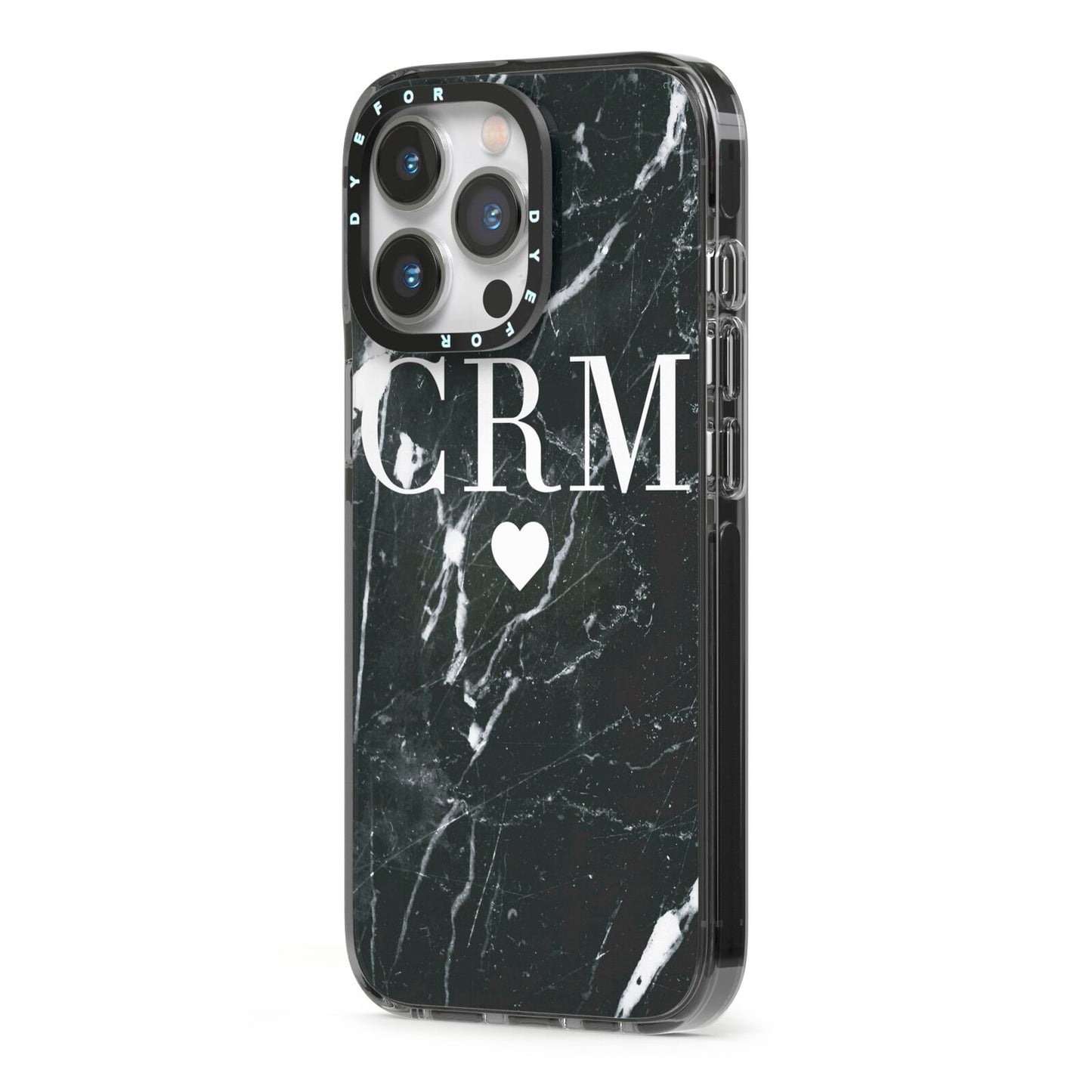 Marble Heart Initials Personalised iPhone 13 Pro Black Impact Case Side Angle on Silver phone