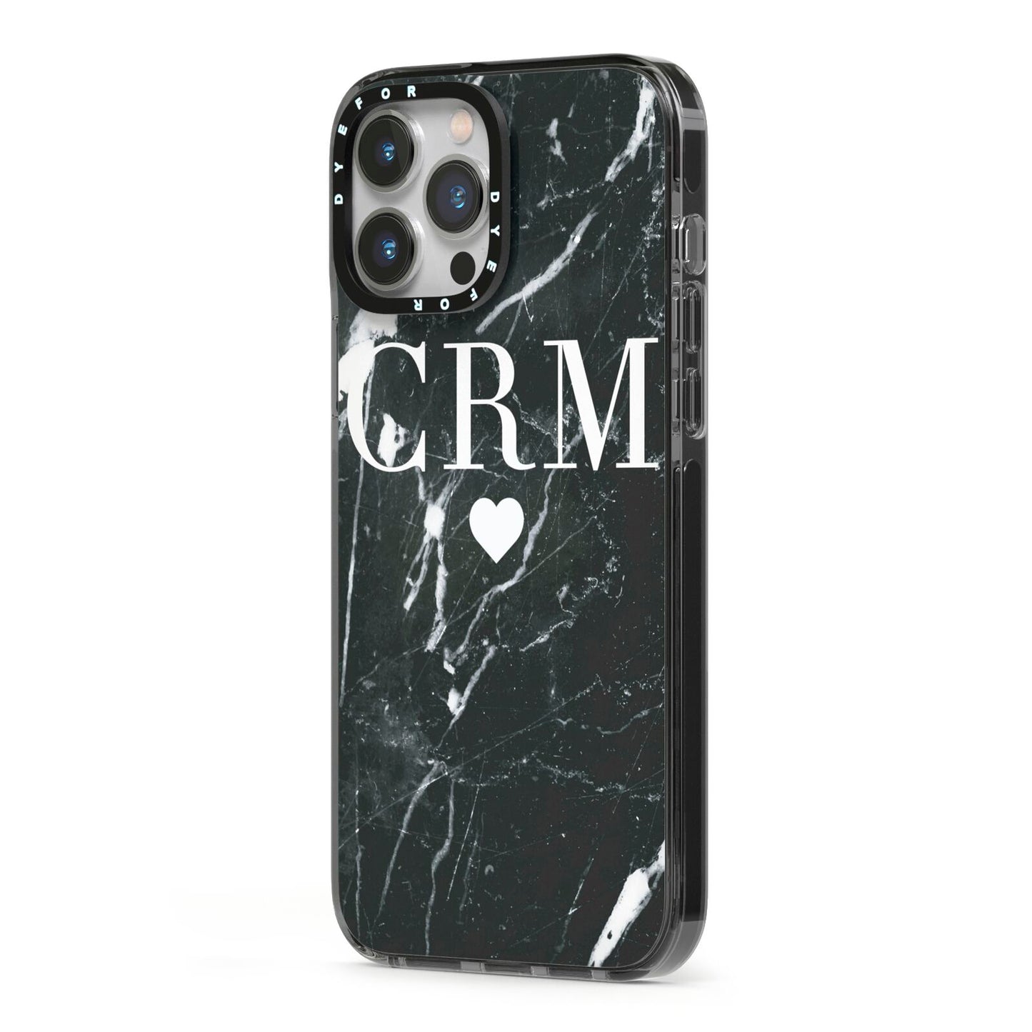 Marble Heart Initials Personalised iPhone 13 Pro Max Black Impact Case Side Angle on Silver phone