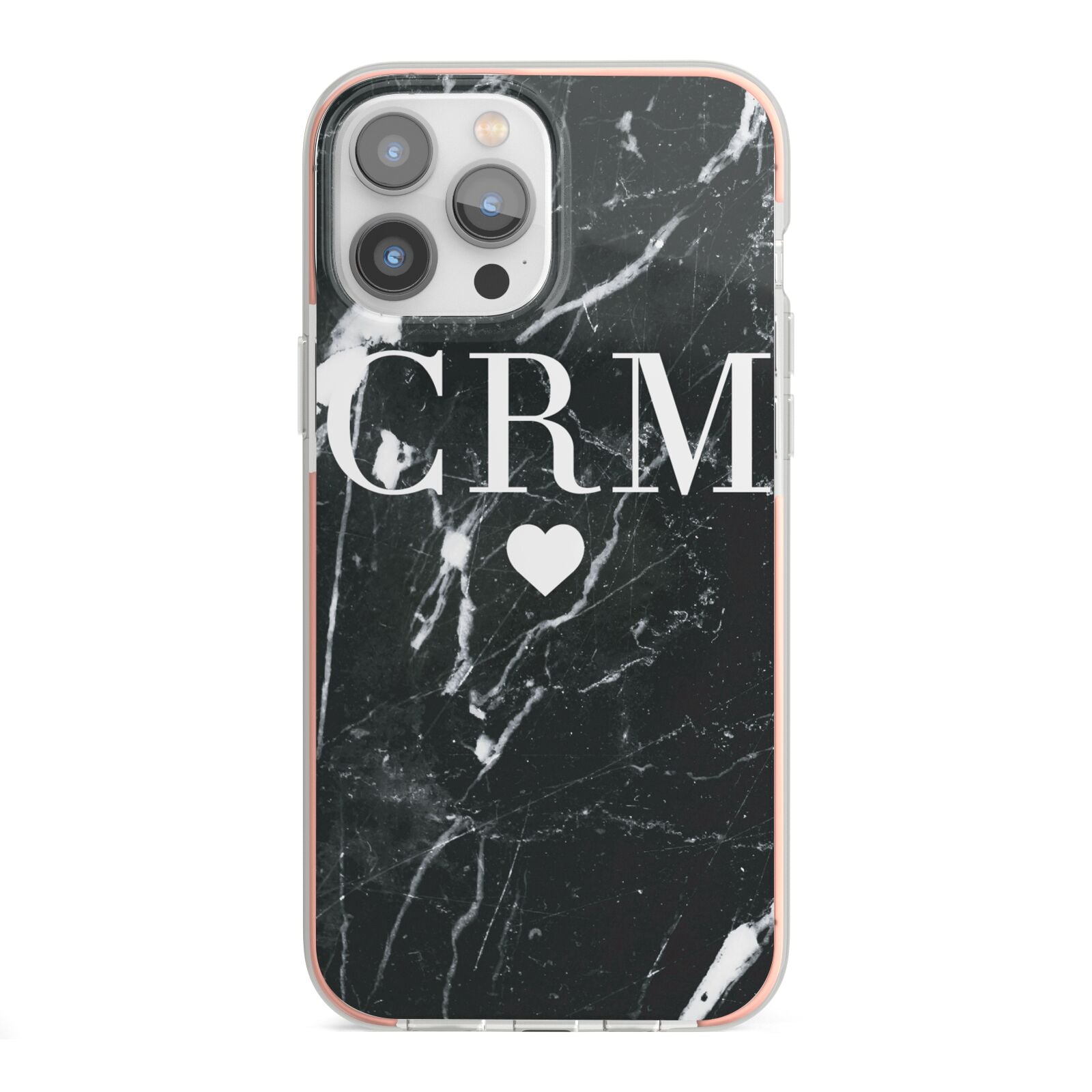 Marble Heart Initials Personalised iPhone 13 Pro Max TPU Impact Case with Pink Edges