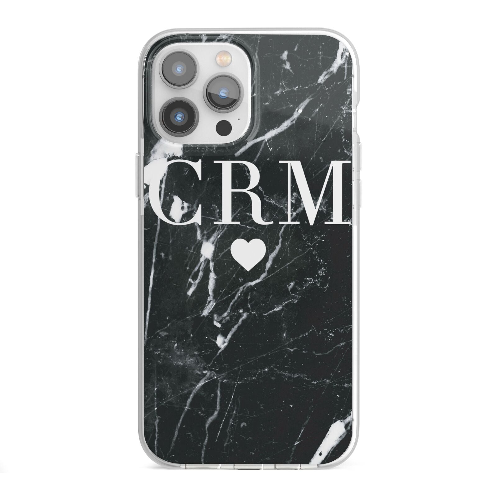 Marble Heart Initials Personalised iPhone 13 Pro Max TPU Impact Case with White Edges