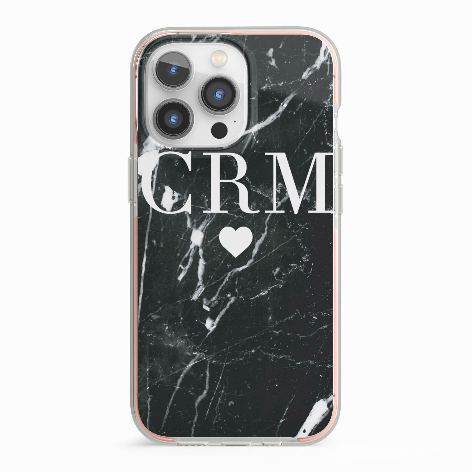 Marble Heart Initials Personalised iPhone 13 Pro TPU Impact Case with Pink Edges