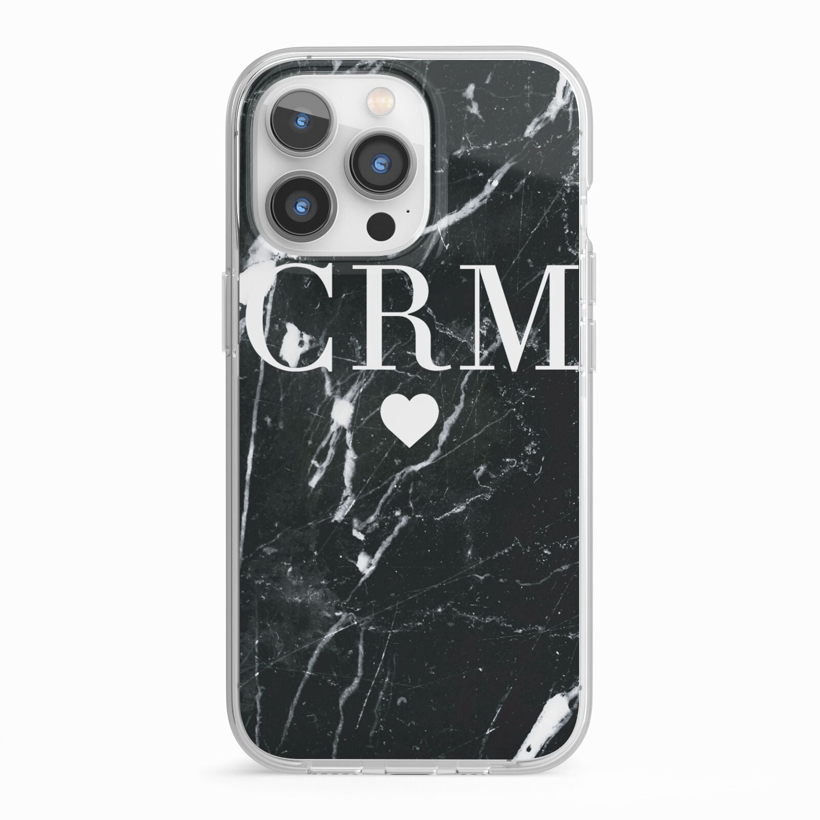 Marble Heart Initials Personalised iPhone 13 Pro TPU Impact Case with White Edges