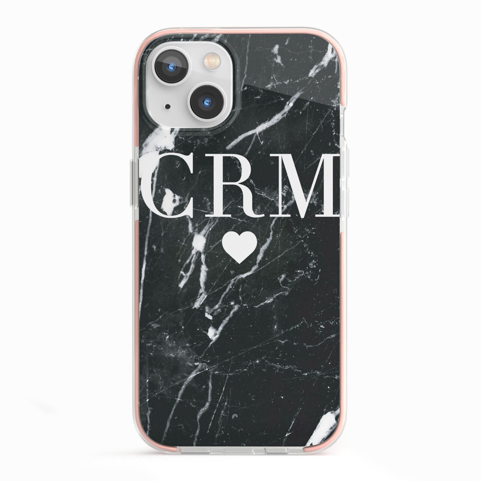 Marble Heart Initials Personalised iPhone 13 TPU Impact Case with Pink Edges