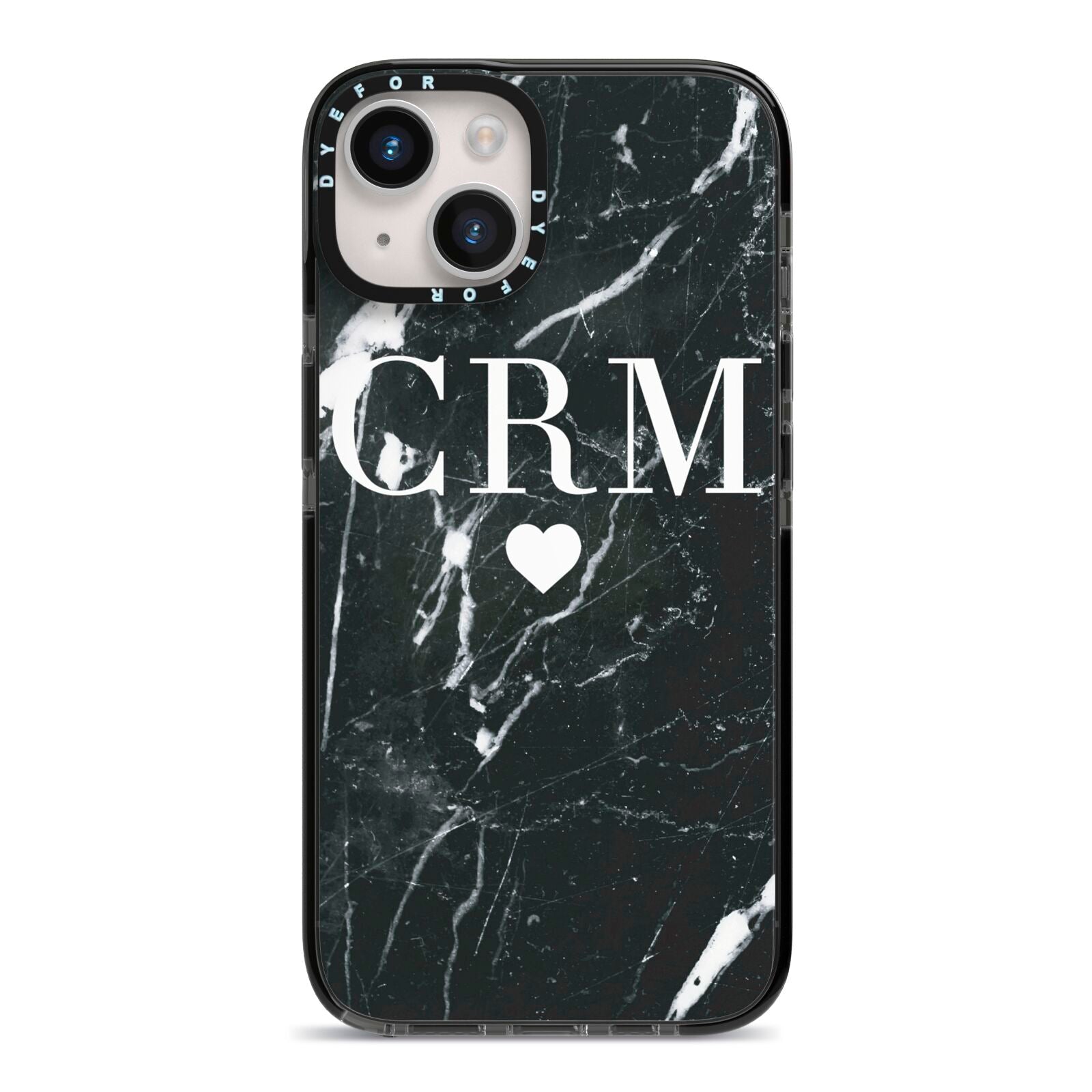 Marble Heart Initials Personalised iPhone 14 Black Impact Case on Silver phone