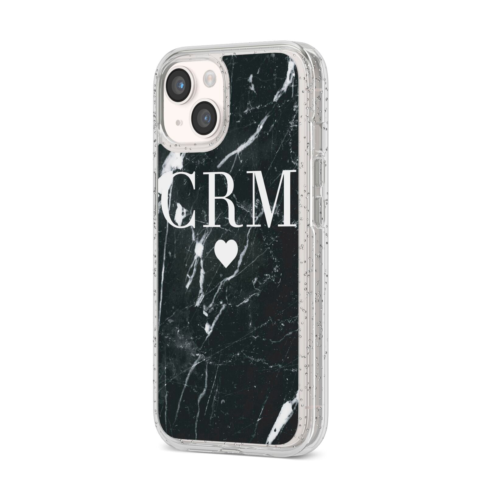 Marble Heart Initials Personalised iPhone 14 Glitter Tough Case Starlight Angled Image