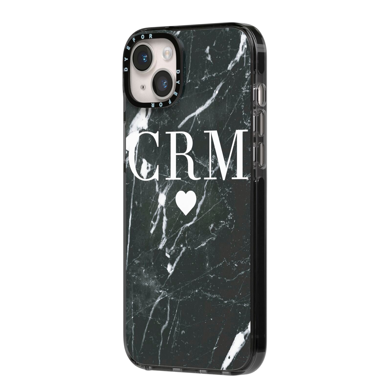 Marble Heart Initials Personalised iPhone 14 Plus Black Impact Case Side Angle on Silver phone