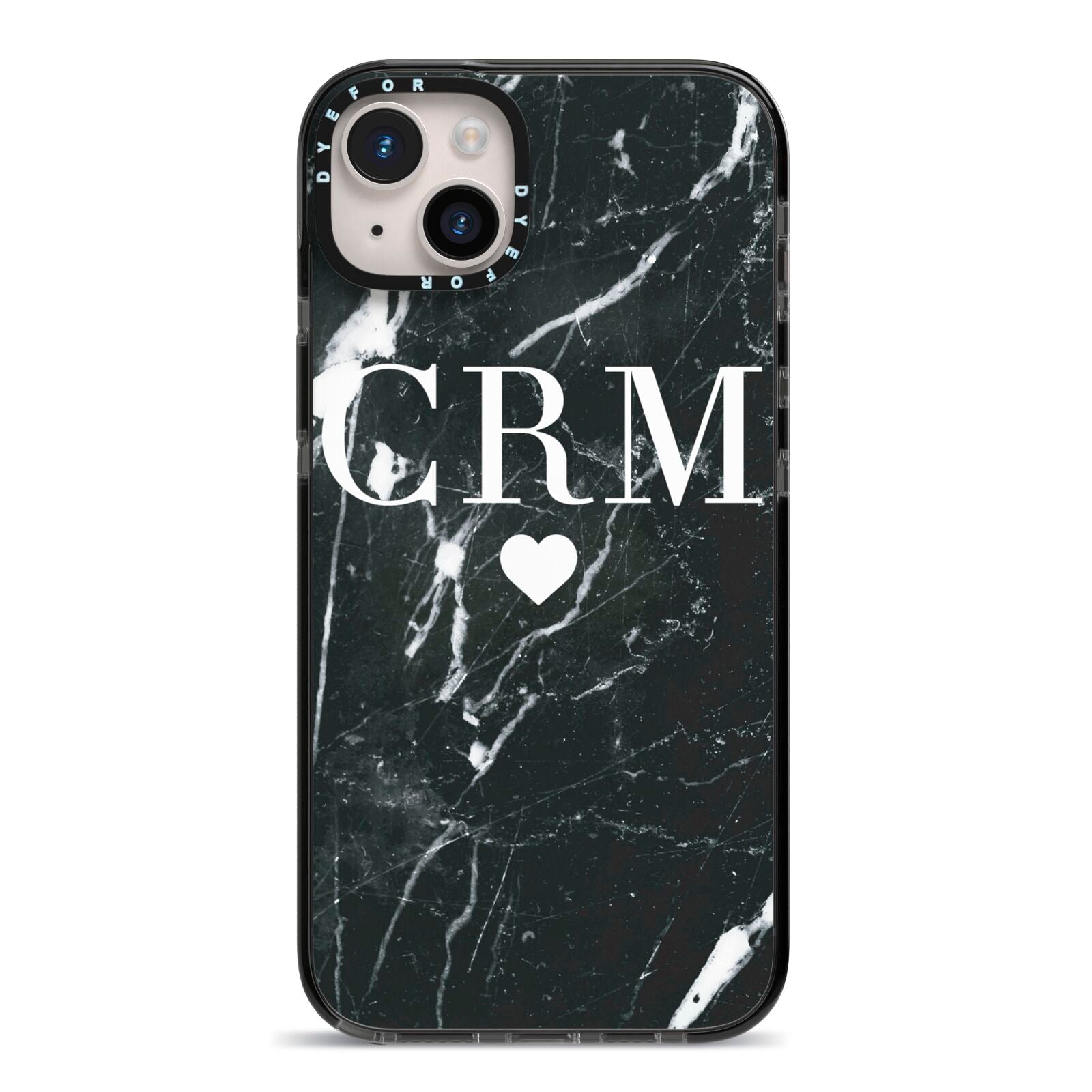 Marble Heart Initials Personalised iPhone 14 Plus Black Impact Case on Silver phone