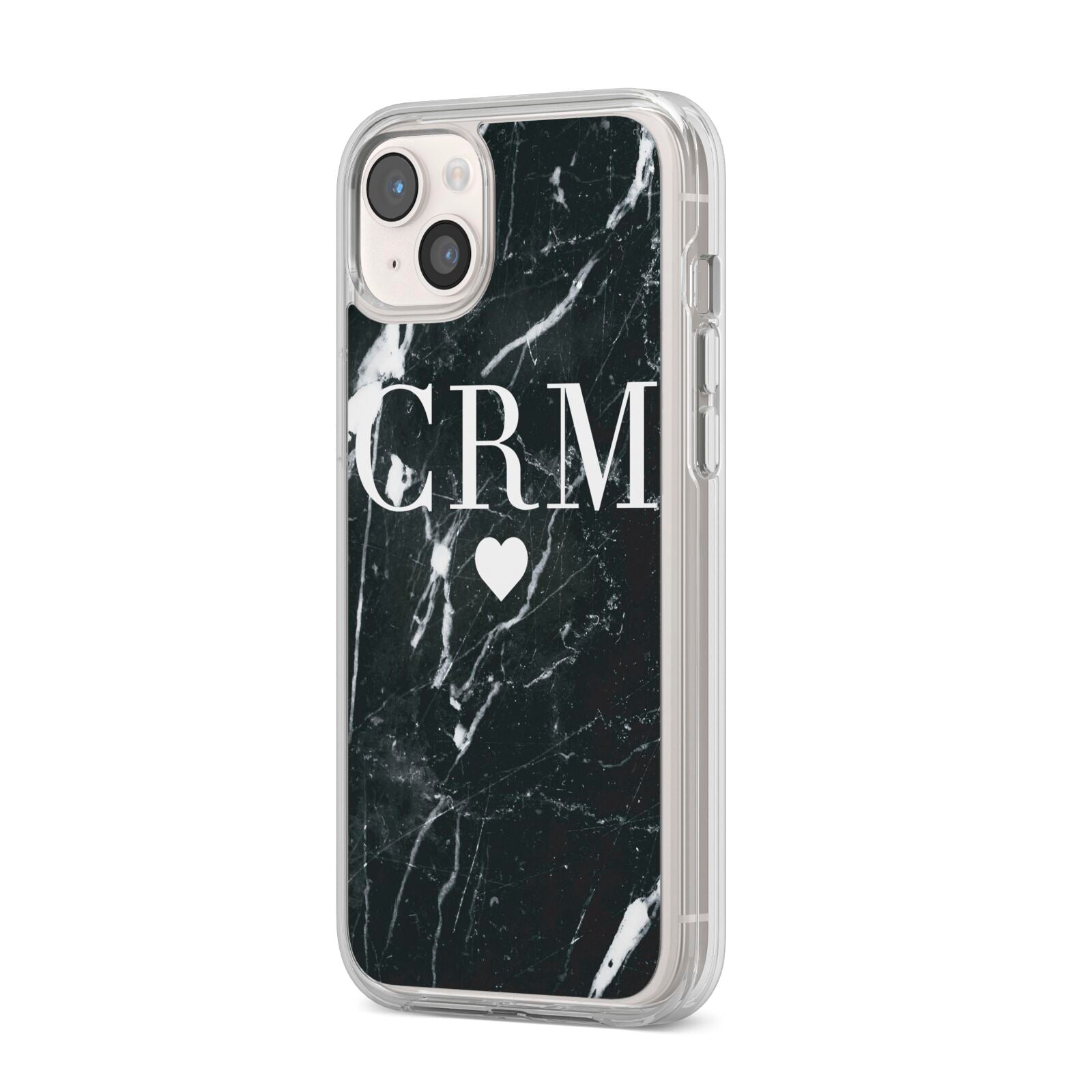 Marble Heart Initials Personalised iPhone 14 Plus Clear Tough Case Starlight Angled Image