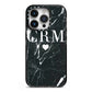 Marble Heart Initials Personalised iPhone 14 Pro Black Impact Case on Silver phone