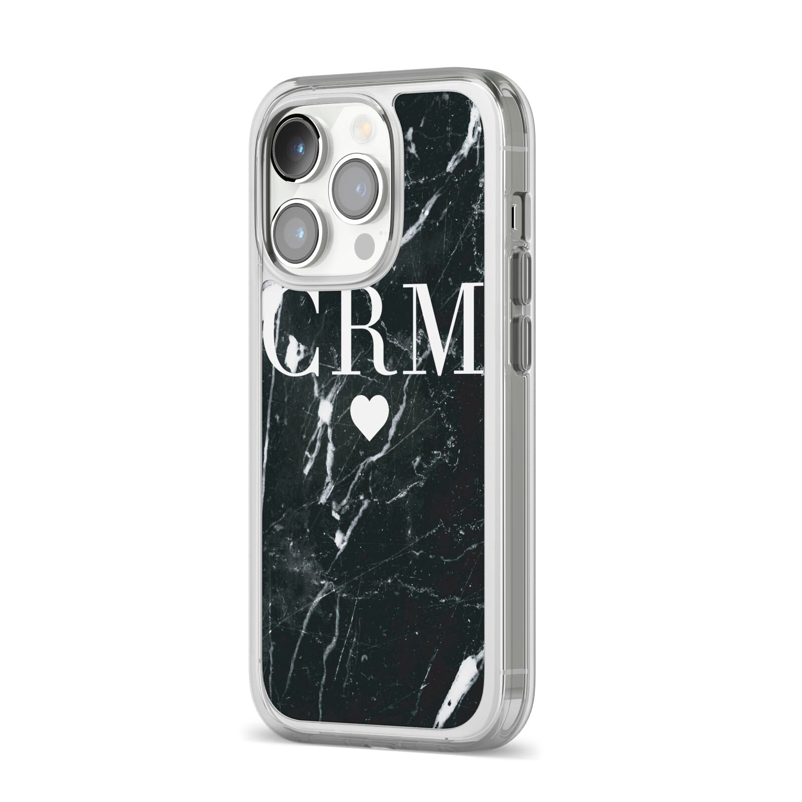 Marble Heart Initials Personalised iPhone 14 Pro Clear Tough Case Silver Angled Image
