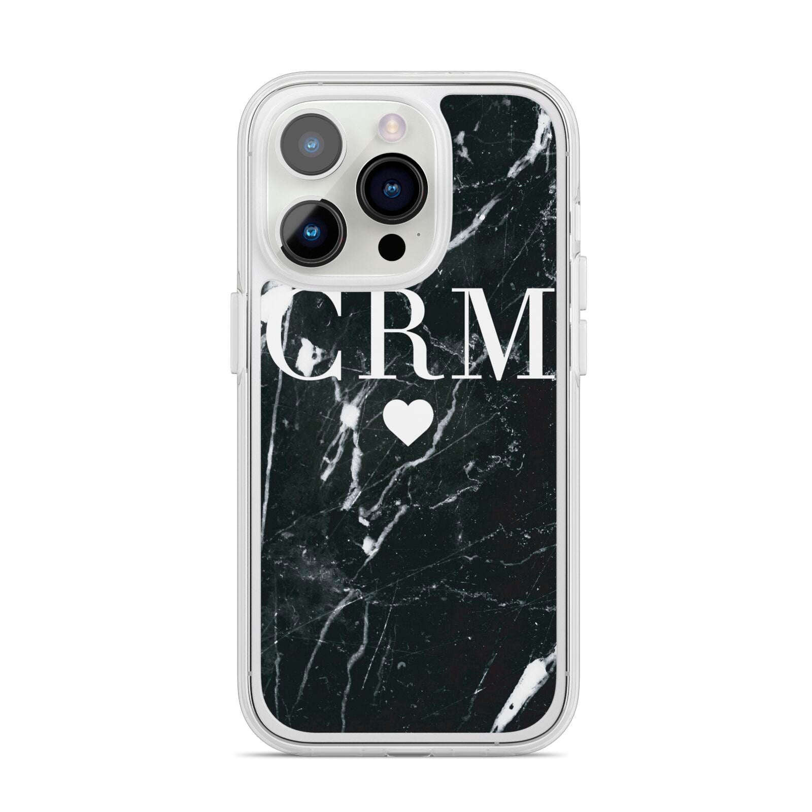 Marble Heart Initials Personalised iPhone 14 Pro Clear Tough Case Silver