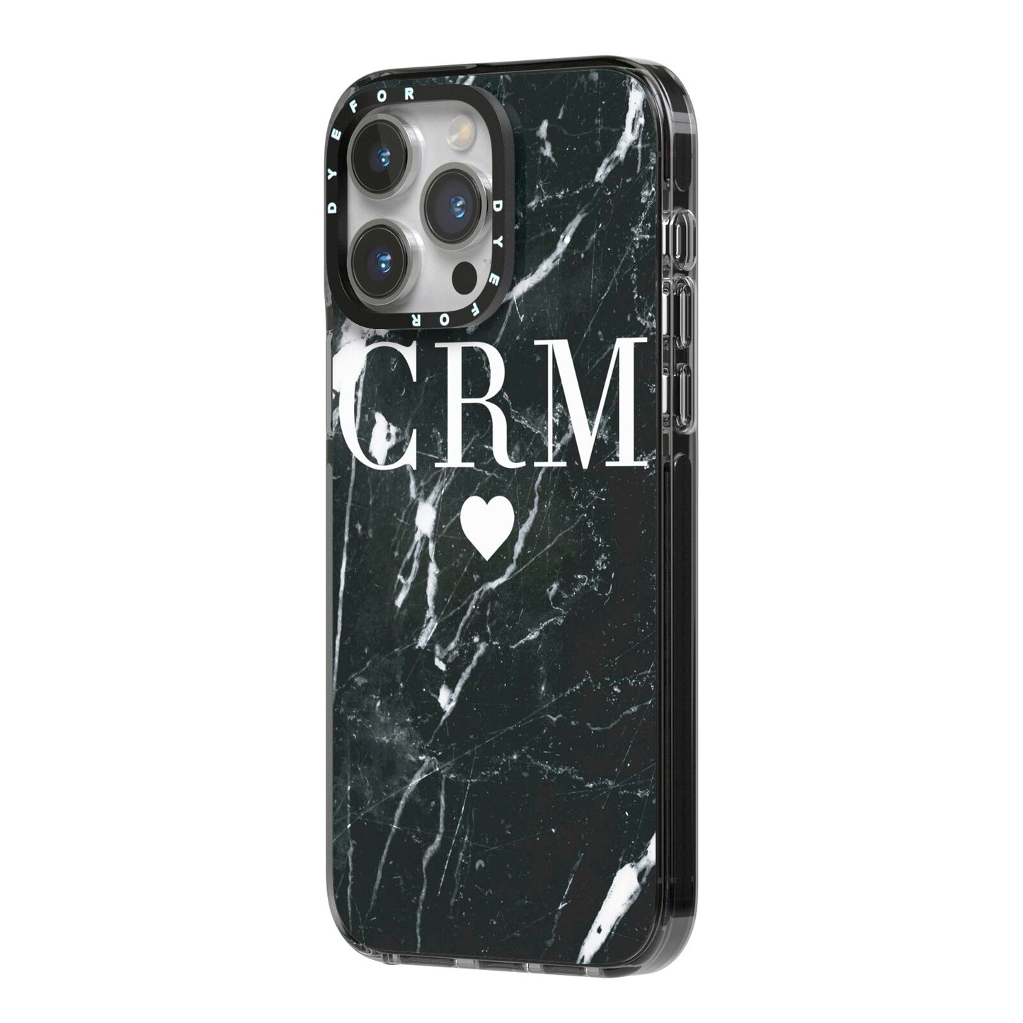 Marble Heart Initials Personalised iPhone 14 Pro Max Black Impact Case Side Angle on Silver phone
