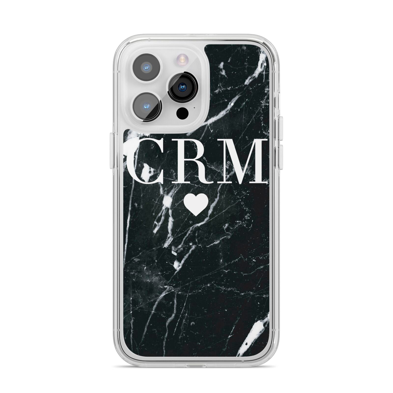 Marble Heart Initials Personalised iPhone 14 Pro Max Clear Tough Case Silver
