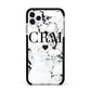 Marble Heart Personalised Initials Apple iPhone 11 Pro Max in Silver with Black Impact Case
