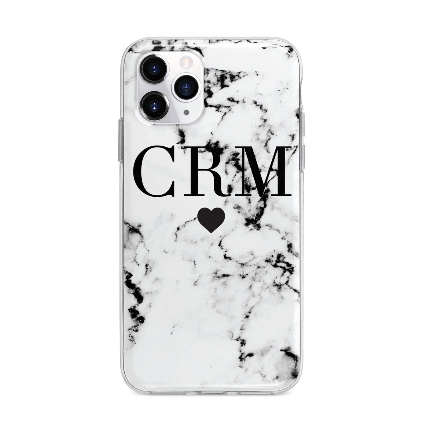 Marble Heart Personalised Initials Apple iPhone 11 Pro Max in Silver with Bumper Case