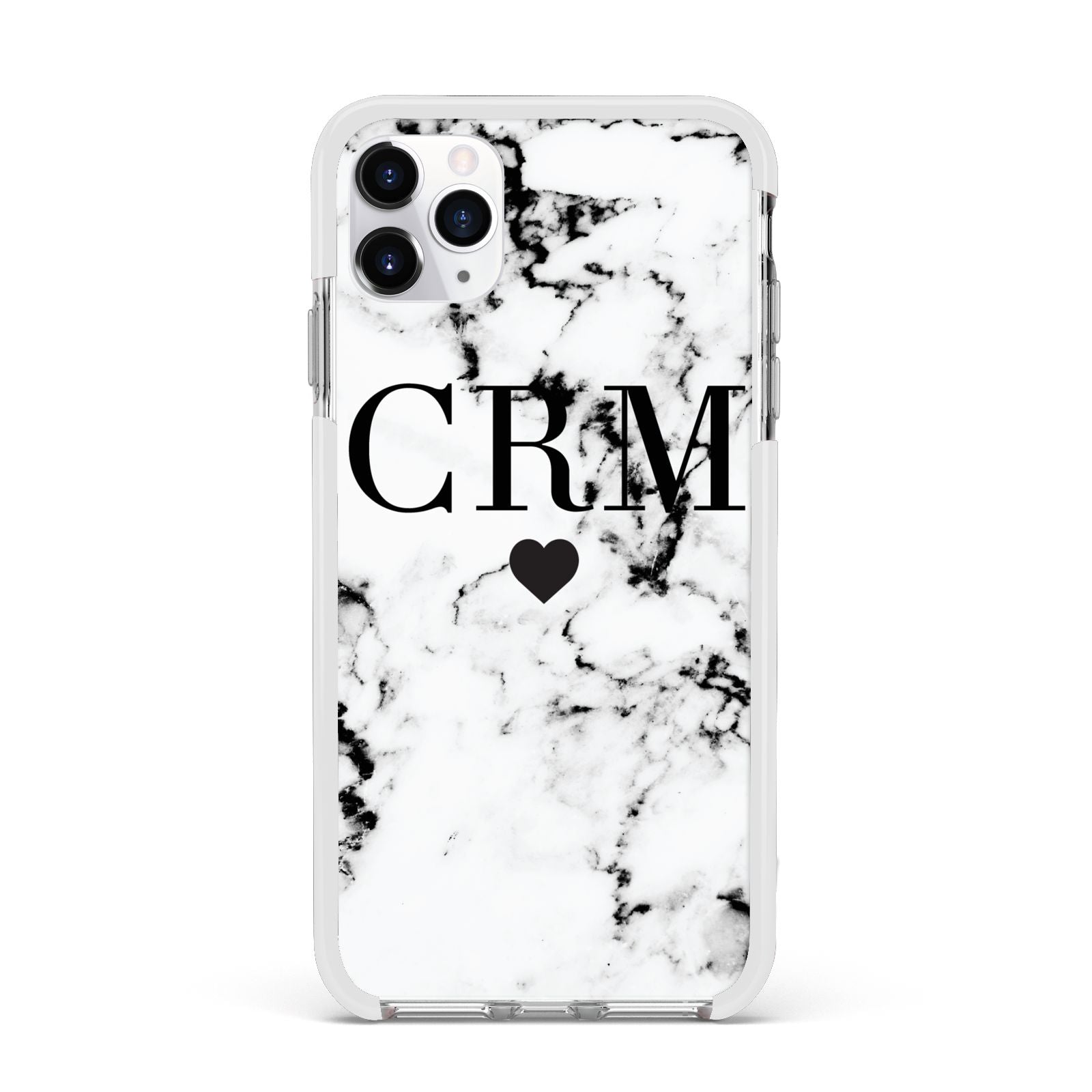 Marble Heart Personalised Initials Apple iPhone 11 Pro Max in Silver with White Impact Case