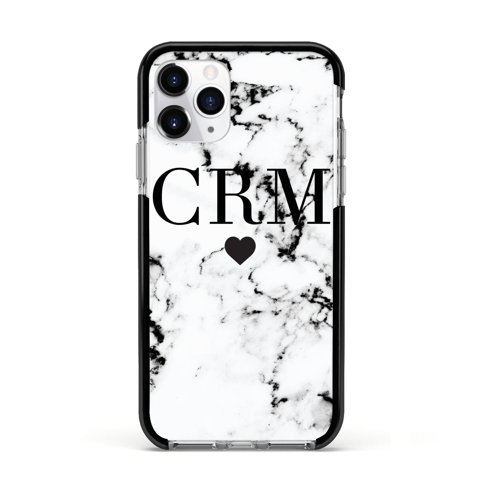 Marble Heart Personalised Initials Apple iPhone 11 Pro in Silver with Black Impact Case