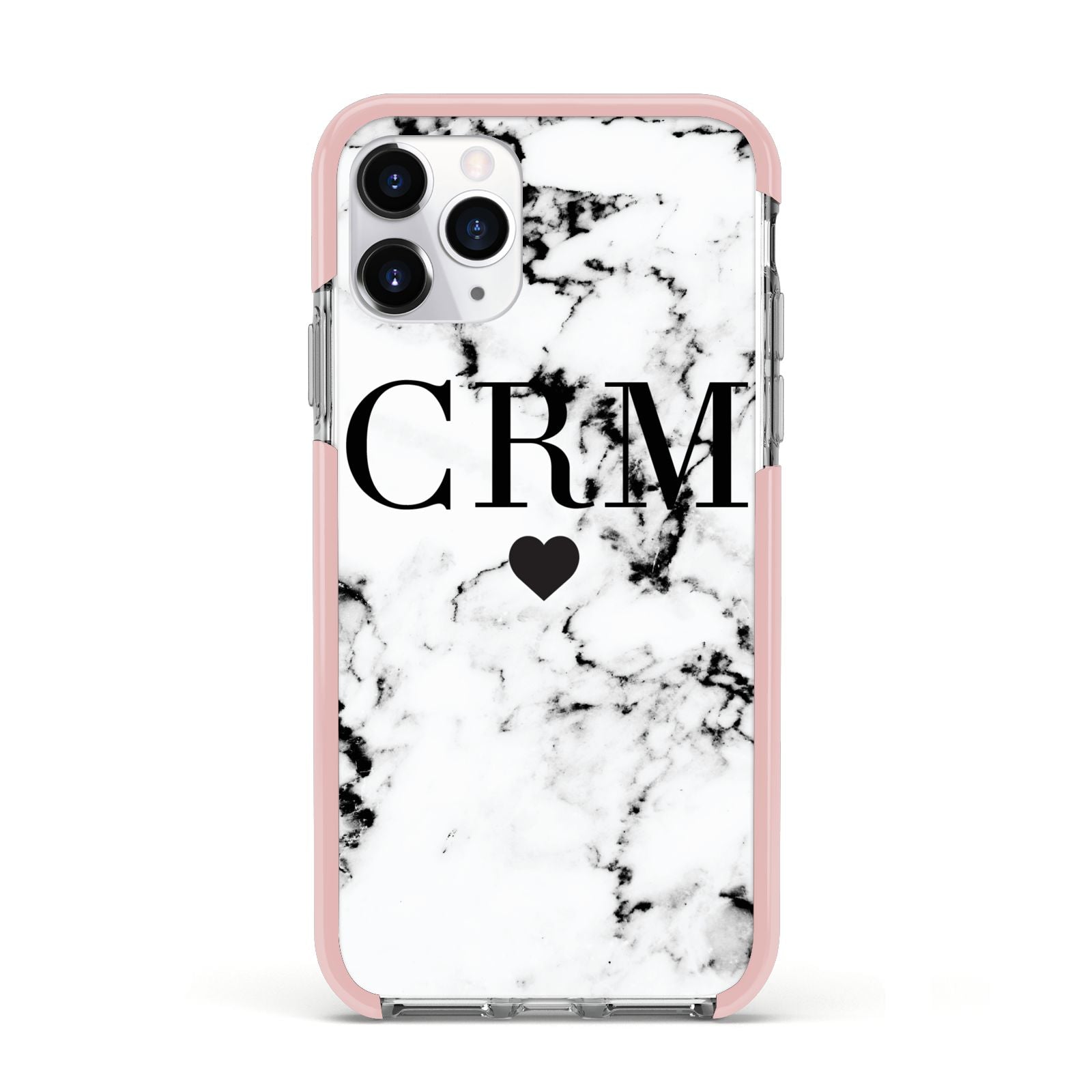 Marble Heart Personalised Initials Apple iPhone 11 Pro in Silver with Pink Impact Case