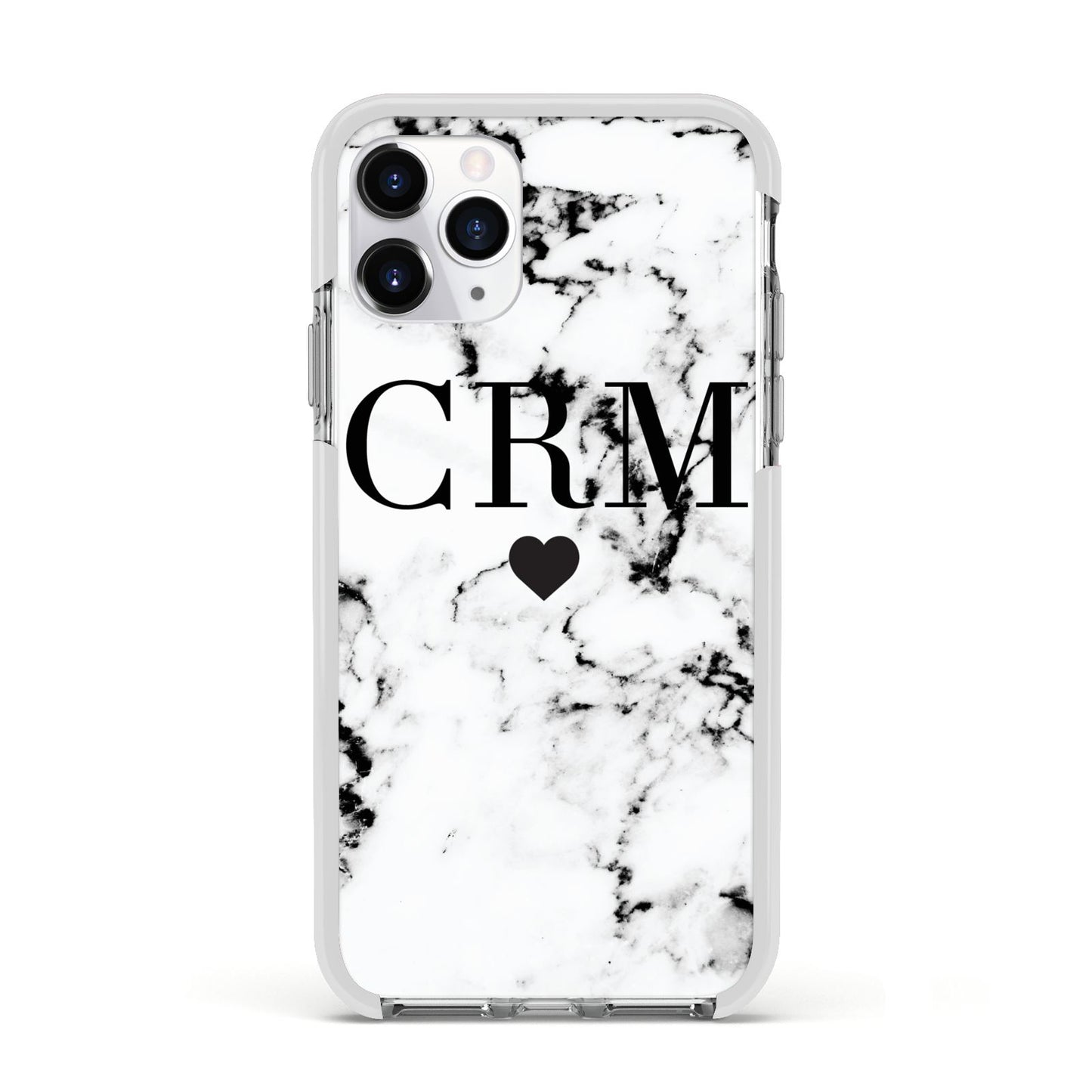 Marble Heart Personalised Initials Apple iPhone 11 Pro in Silver with White Impact Case